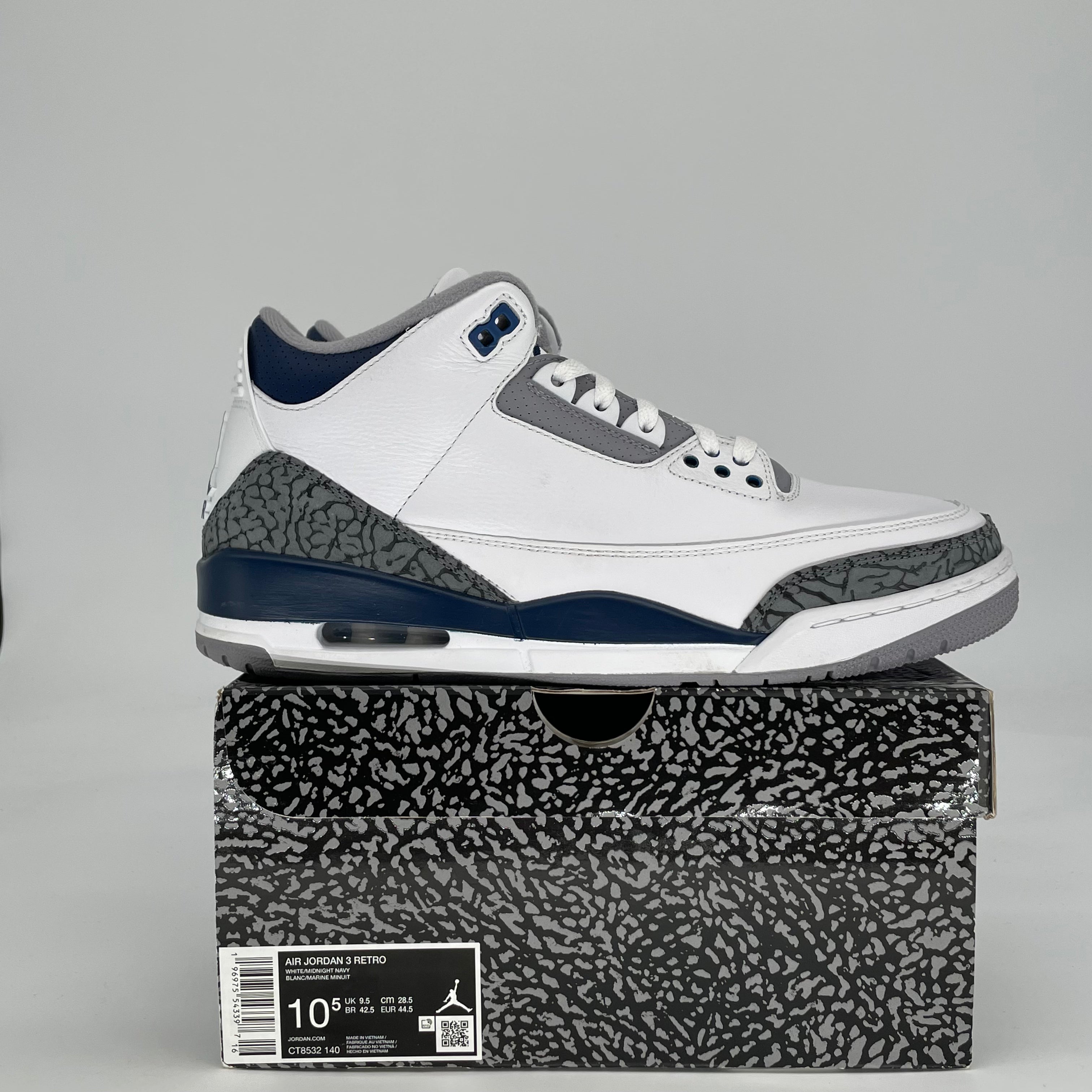 AIR JORDAN 3 MIDNIGHT NAVY CT8532-140 SIZE 10.5/12W