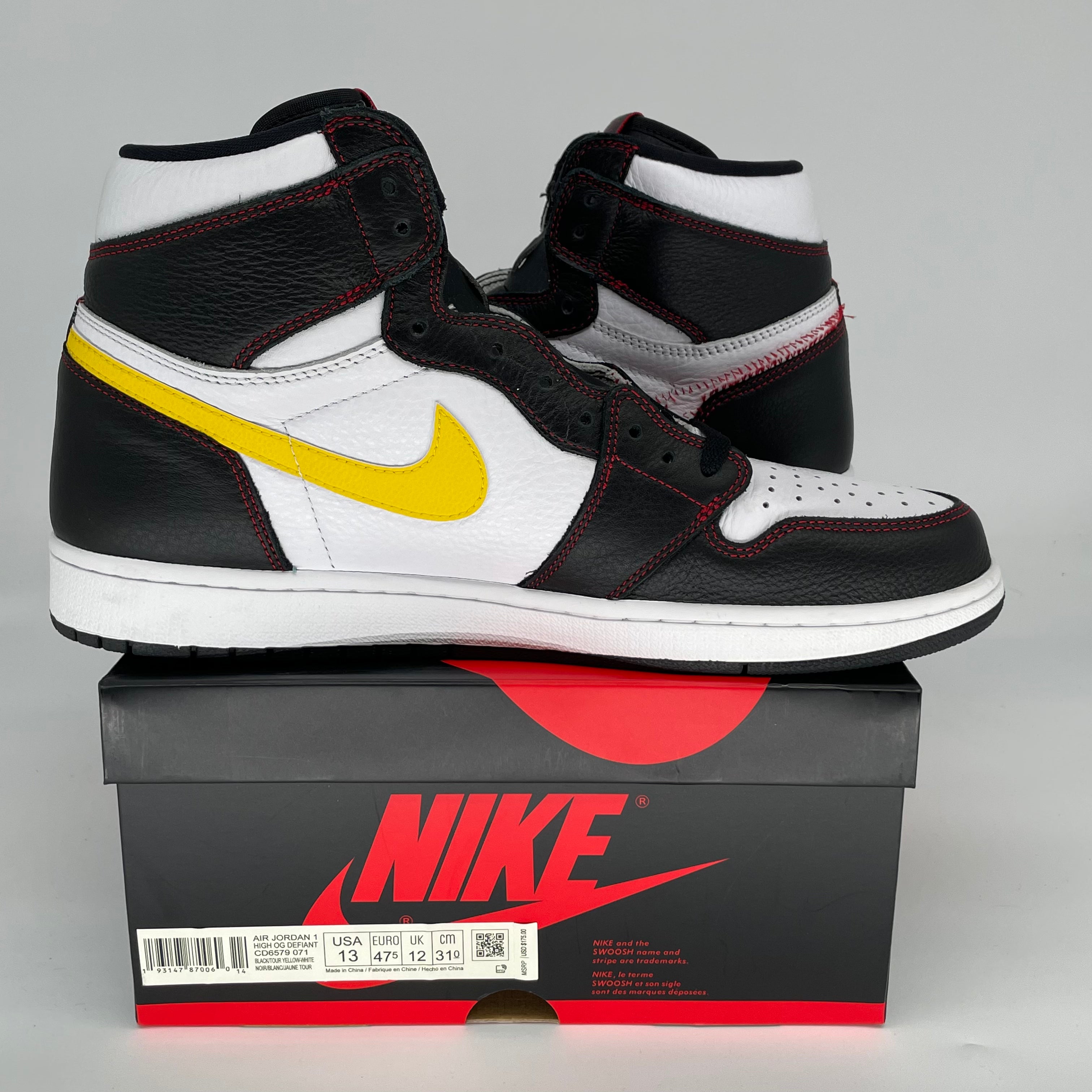 AIR JORDAN 1 DEFIANT WHITE BLACK GYM RED CD6579-071 SIZE 13/14.5W