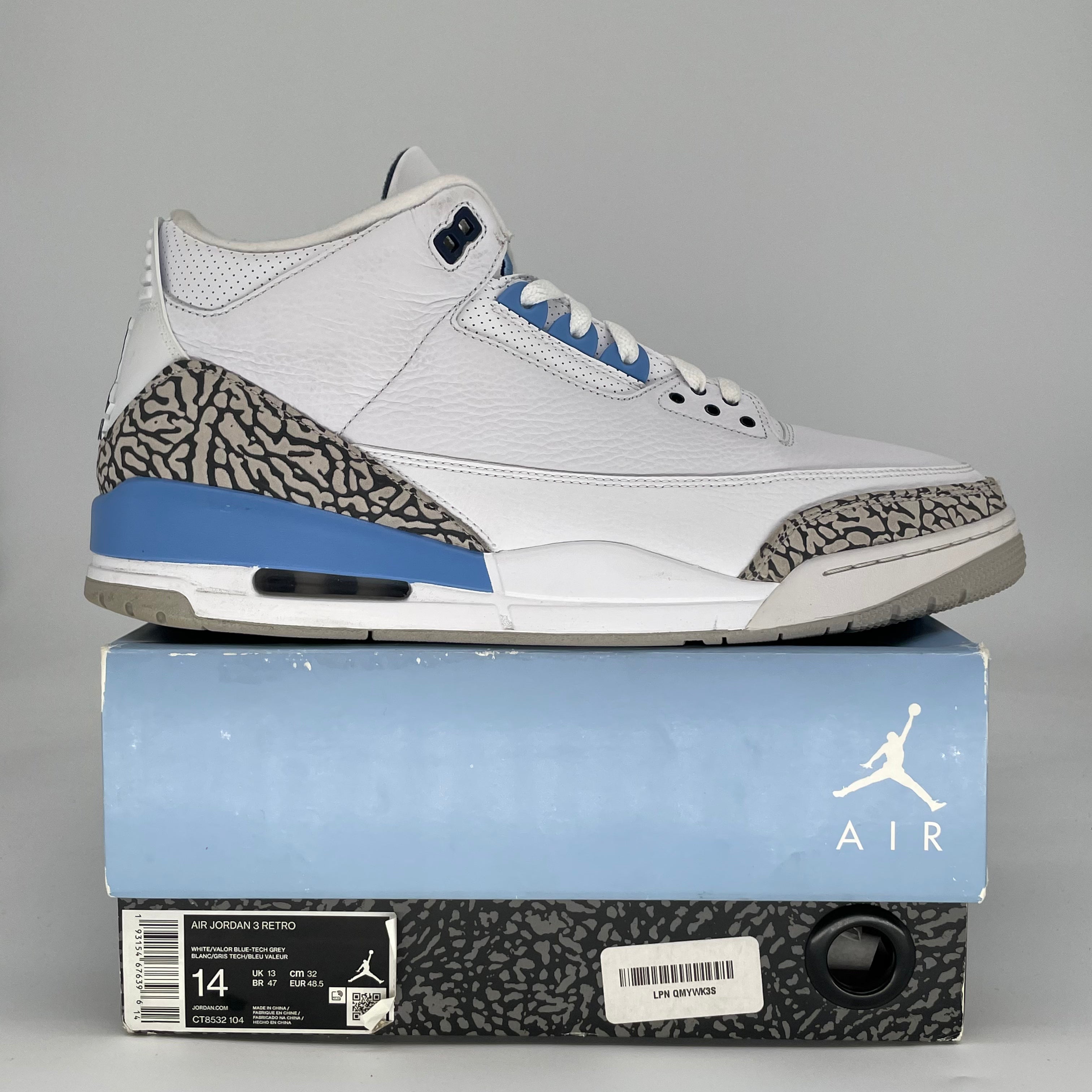 AIR JORDAN 3 UNC CT8532-104 SIZE 14/15.5W
