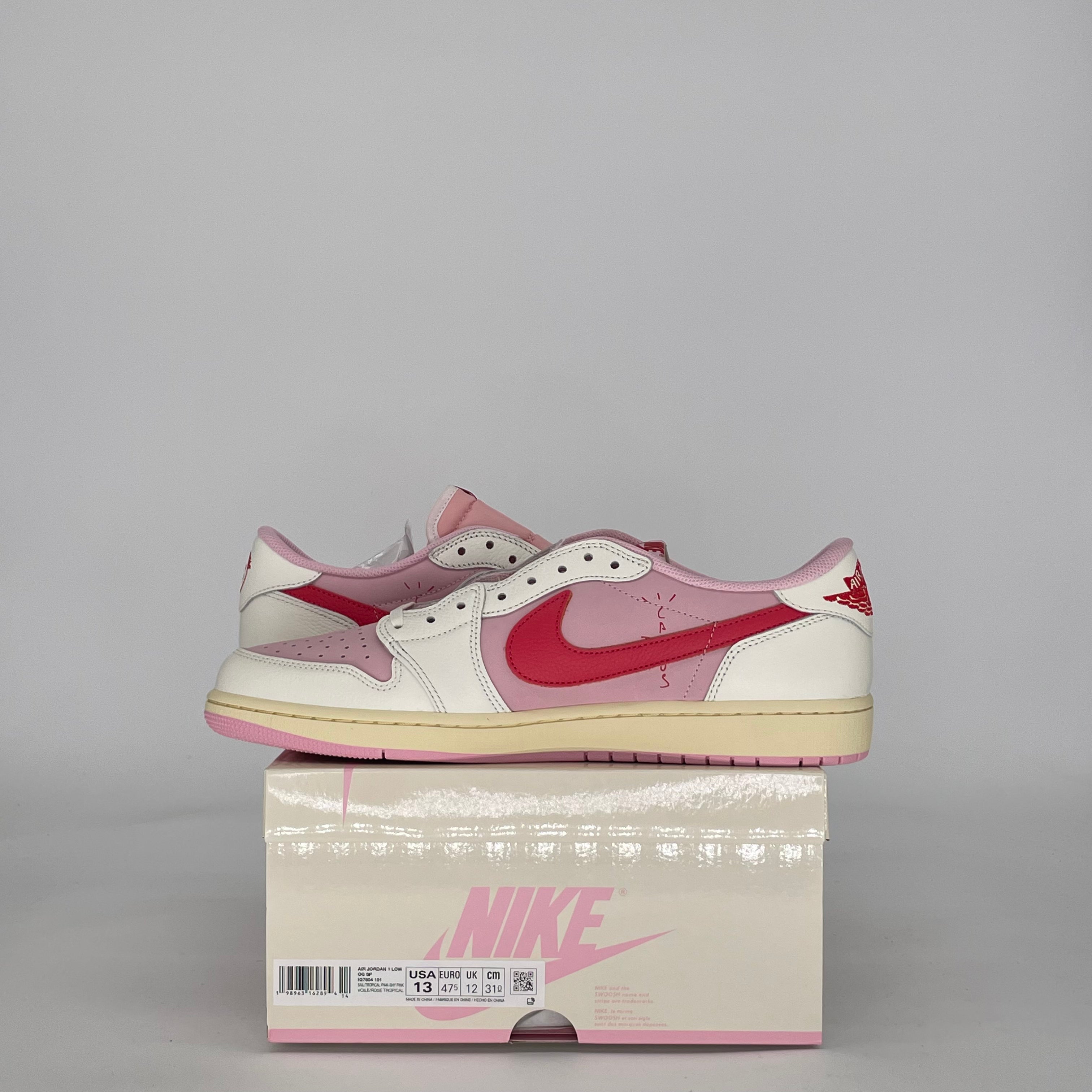 AIR JORDAN 1 LOW TRAVIS SCOTT SAIL TROPICAL PINK IQ7604-101 SIZE 13/14.5W