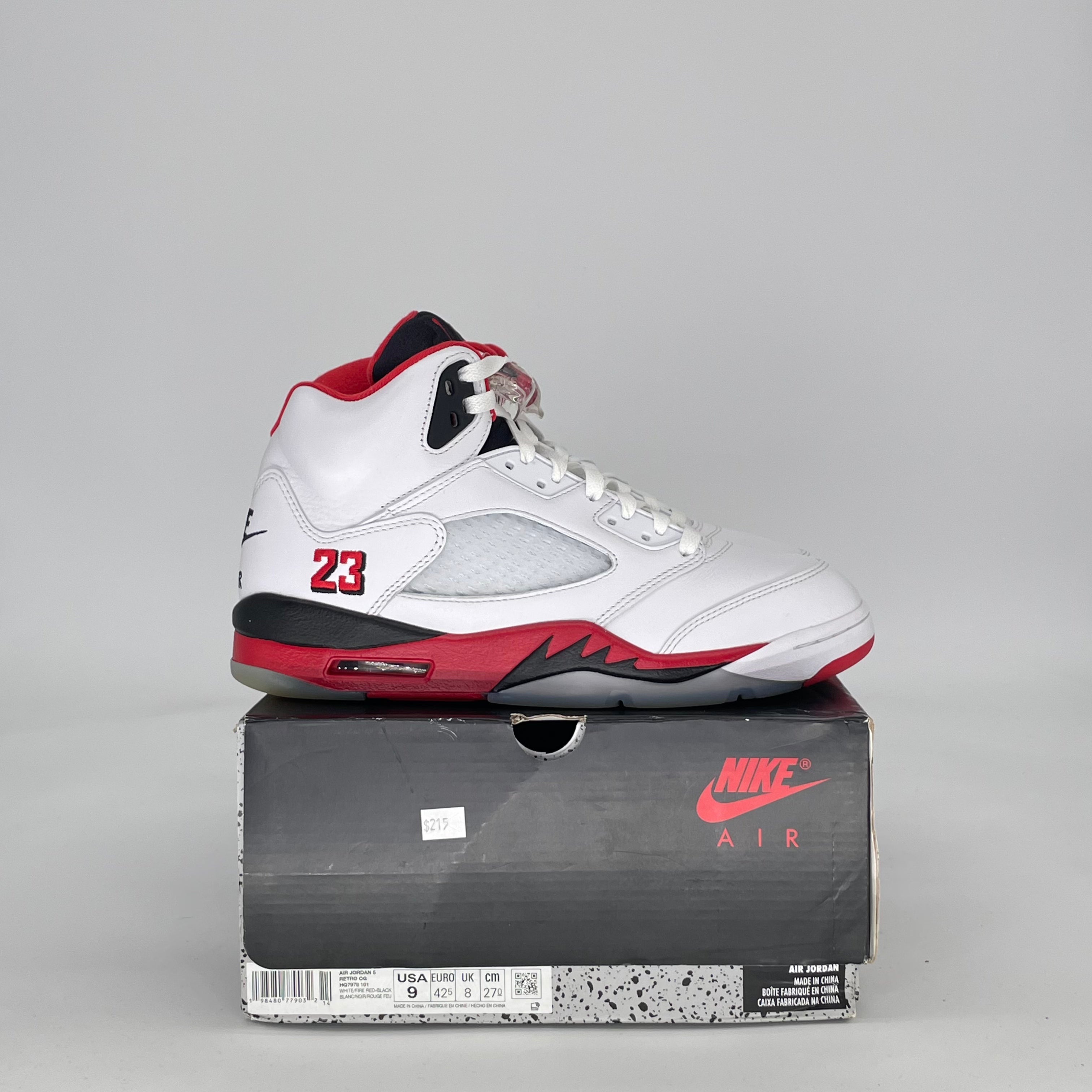 AIR JORDAN 5 FIRE RED BLACK TONGUE HQ7978-101 SIZE 9/10.5W