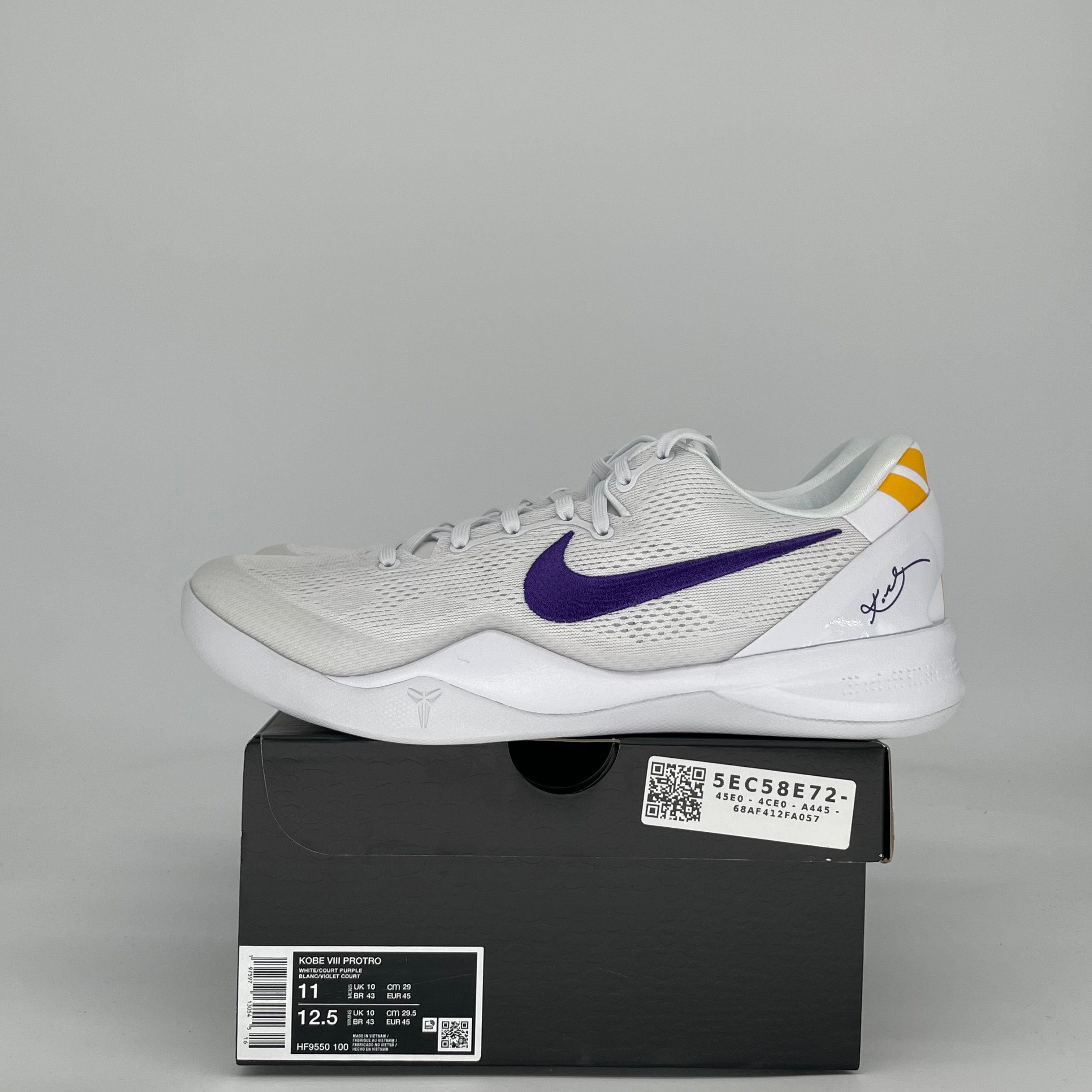 NIKE KOBE 8 PROTRO LAKERS HOME HF9550-100 SIZE 11/12.5W