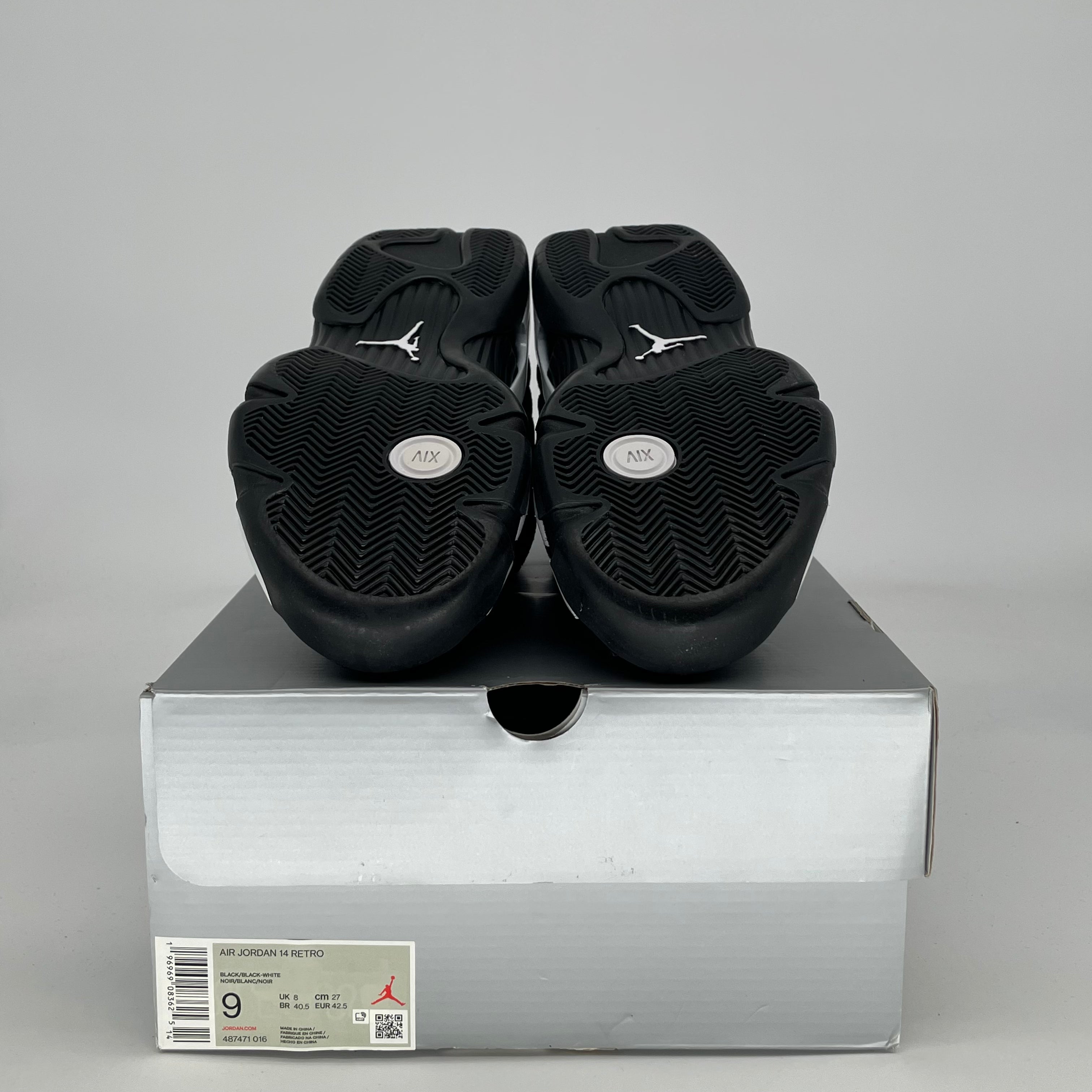 AIR JORDAN 14 BLACK WHITE 487471-016 SIZE 9/10.5W