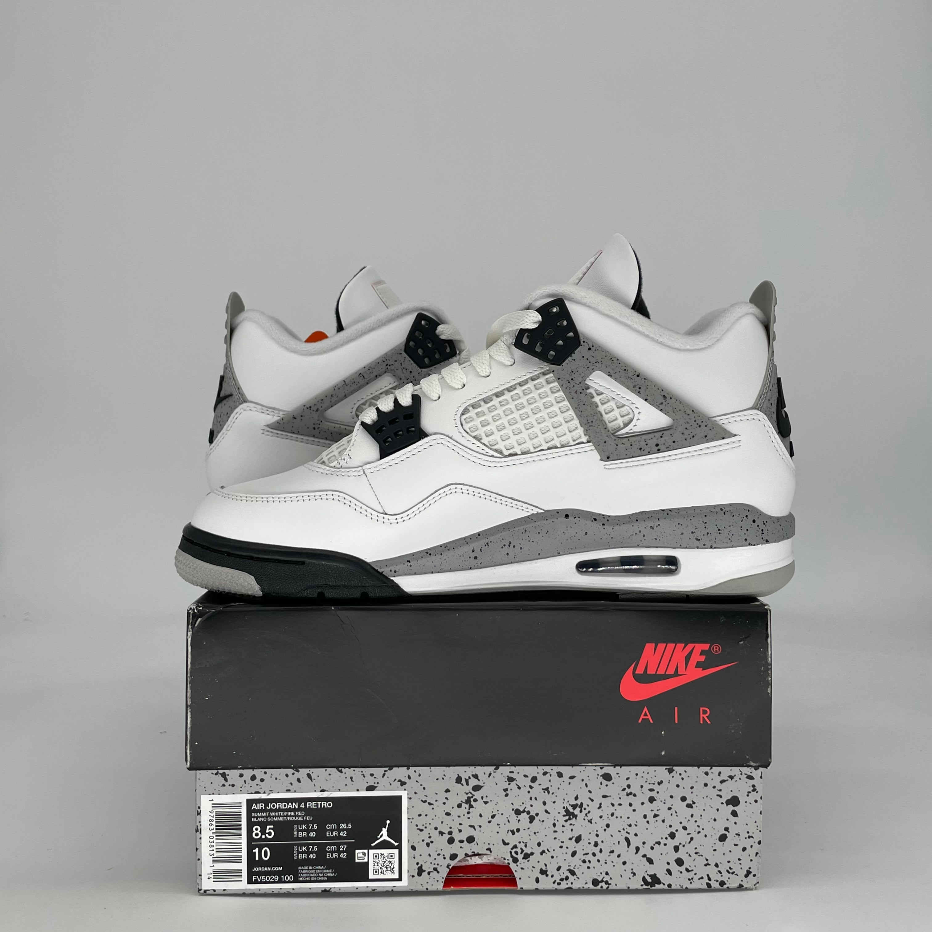 AIR JORDAN 4 WHITE CEMENT FV5029-100 SIZE 8.5/10W