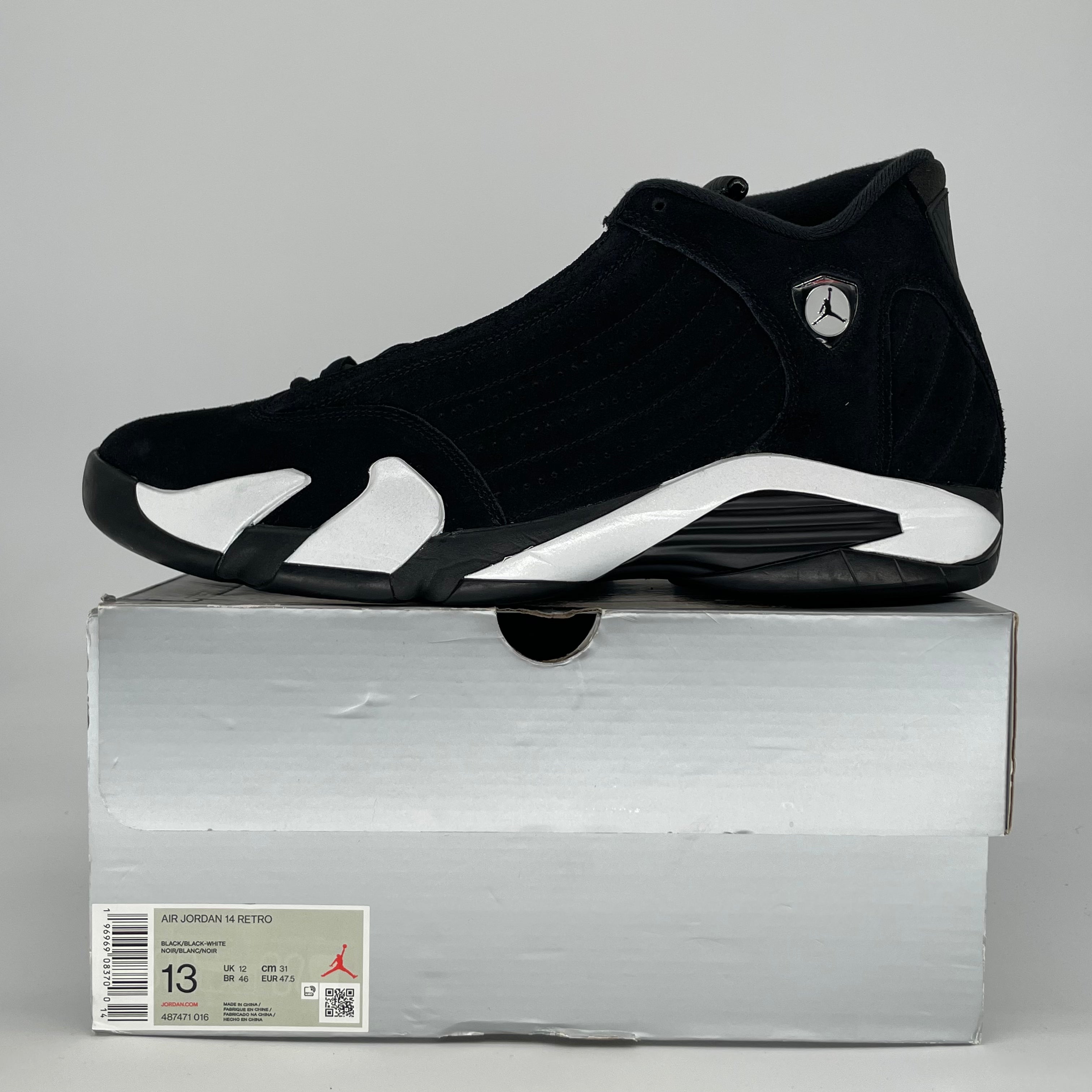 AIR JORDAN 14 BLACK WHITE 487471-016 SIZE 13/14.5W