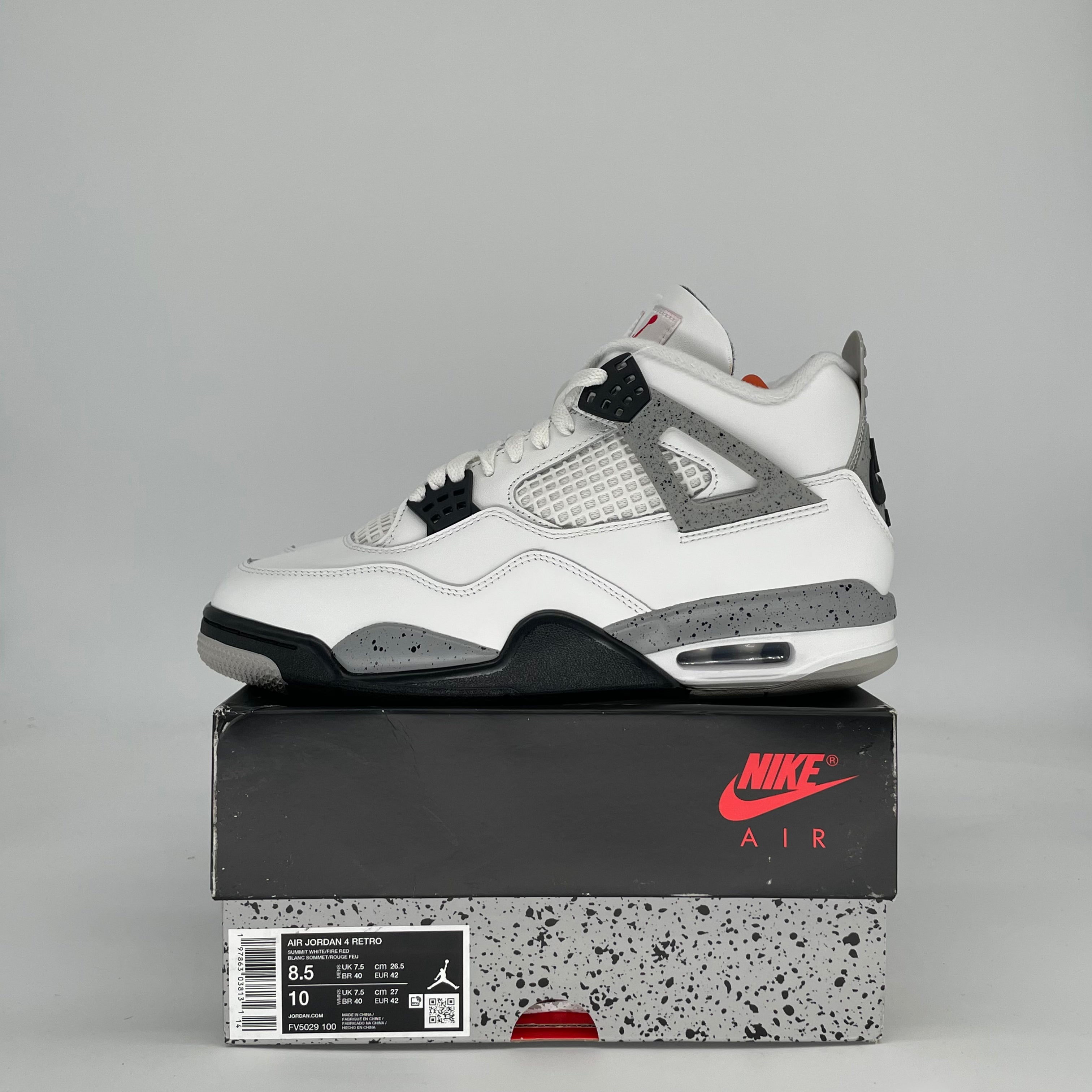 AIR JORDAN 4 WHITE CEMENT FV5029-100 SIZE 8.5/10W