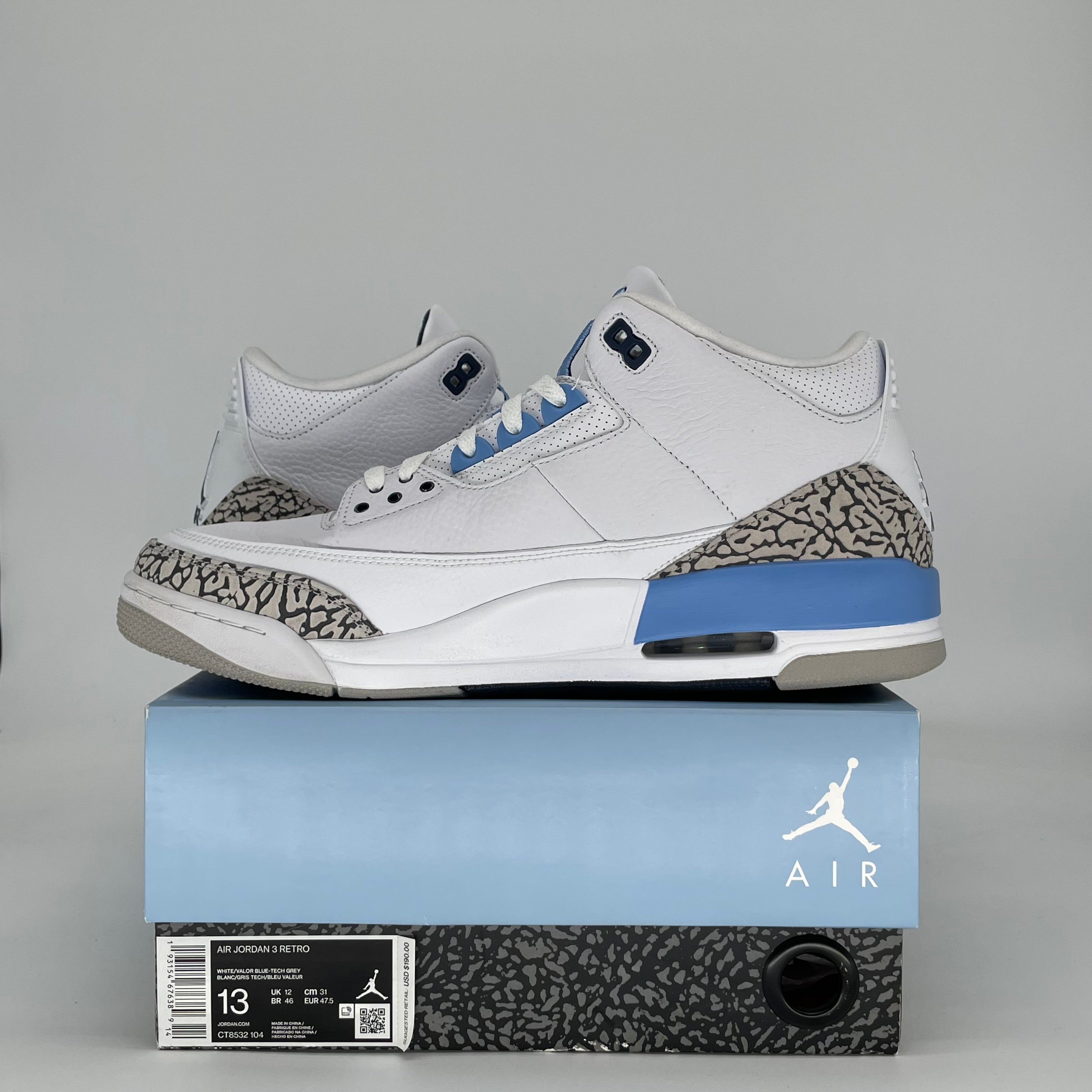 AIR JORDAN 3 UNC CT8532-104 SIZE 13/14.5W