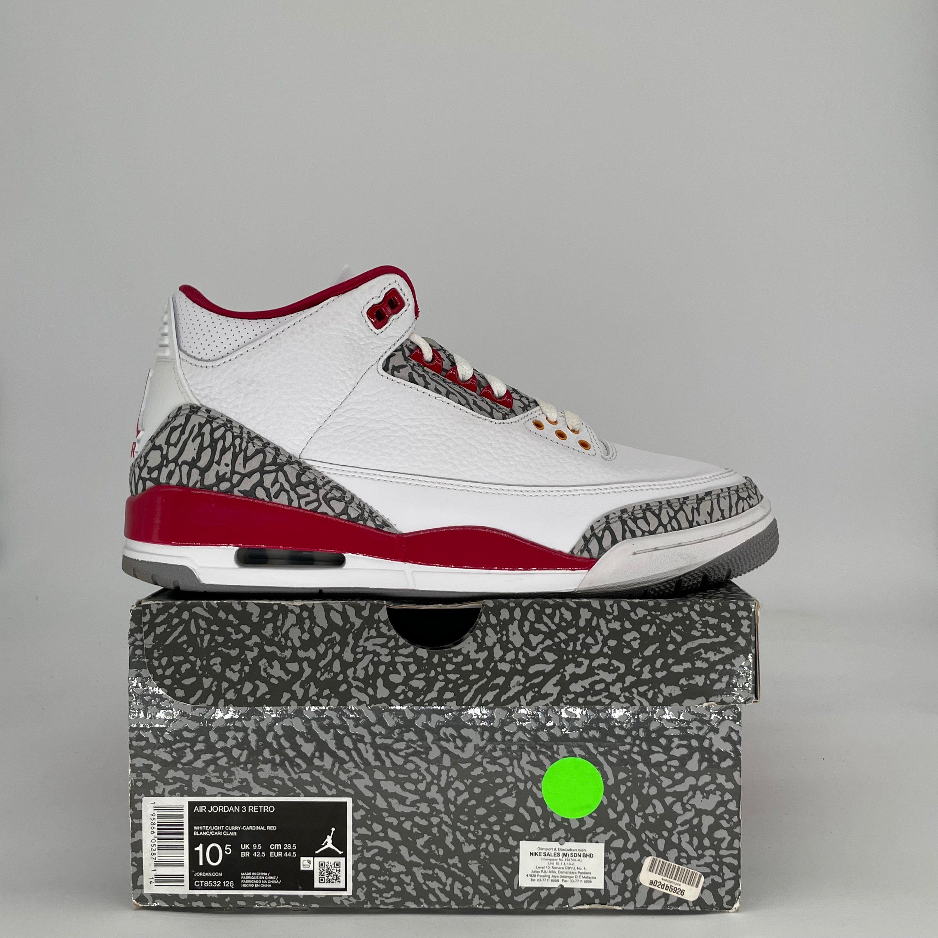 AIR JORDAN 3 CARDINAL RED CT8532-126 SIZE 10.5/12W