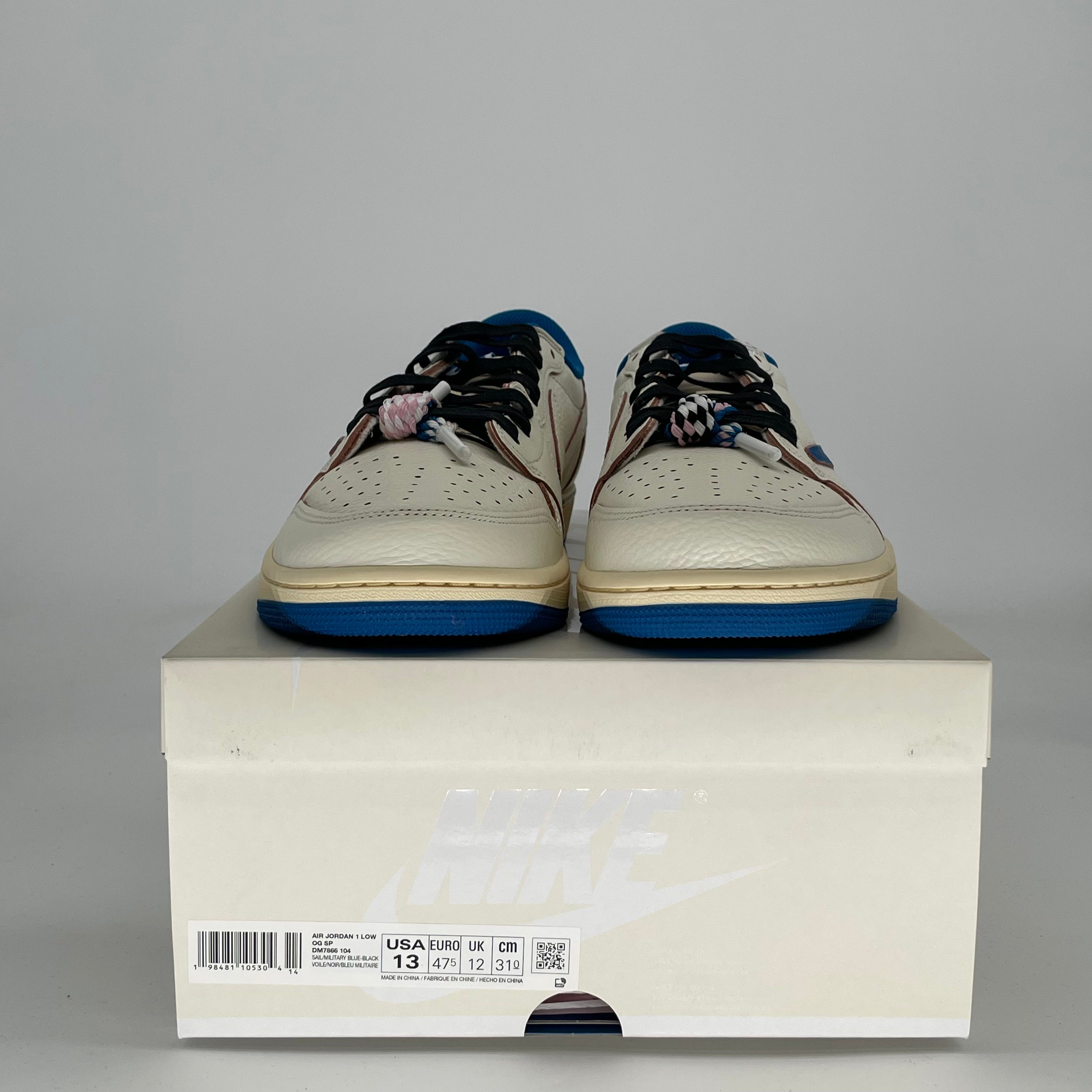 AIR JORDAN 1 LOW X FRAGMENT X TRAVIS SCOTT SAIL MILITARY BLUE DM7866-104 SIZE 13/14.5W