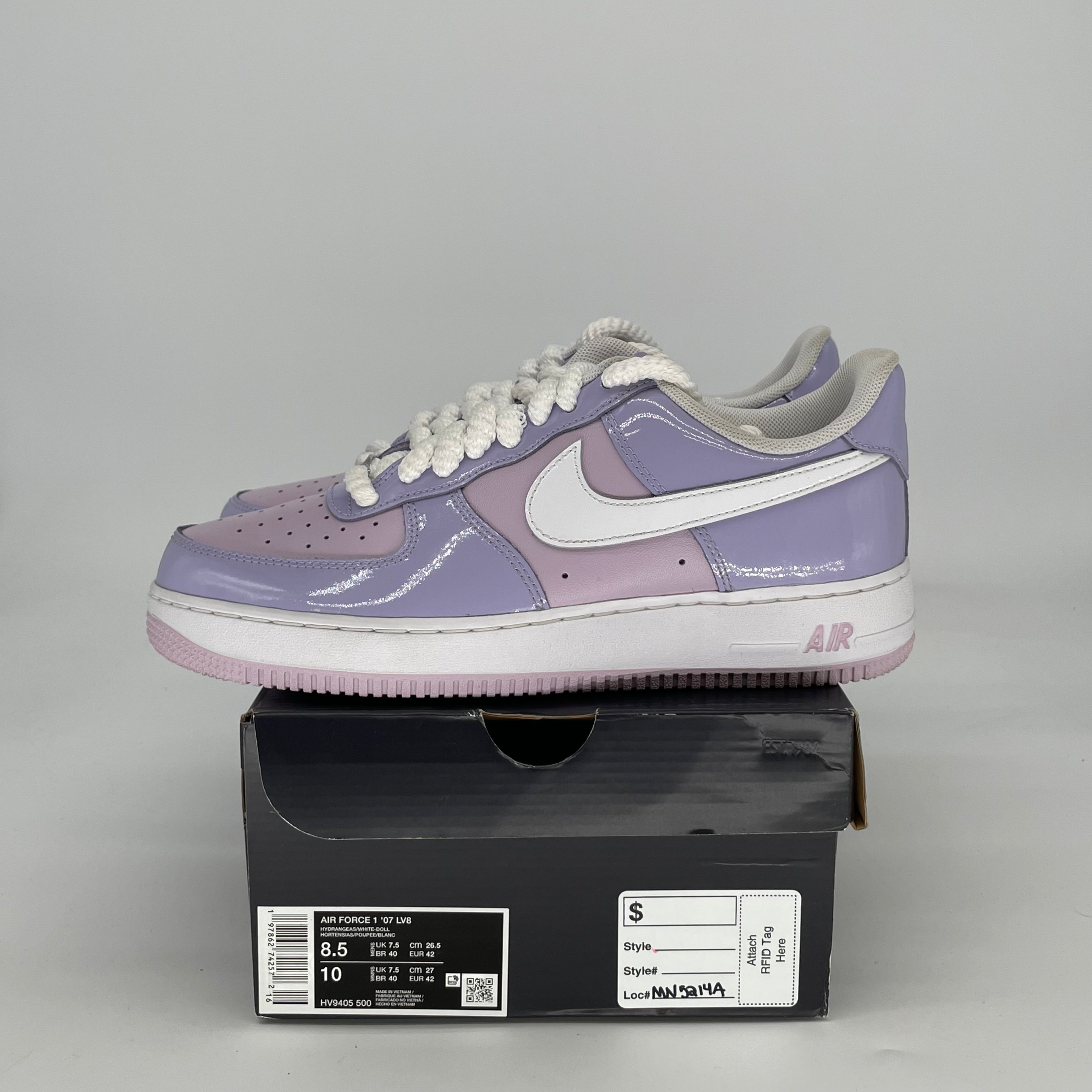 NIKE AIR FORCE 1 LOW HYDRANGEAS PATENT HV9405-500 SIZE 8.5/10W