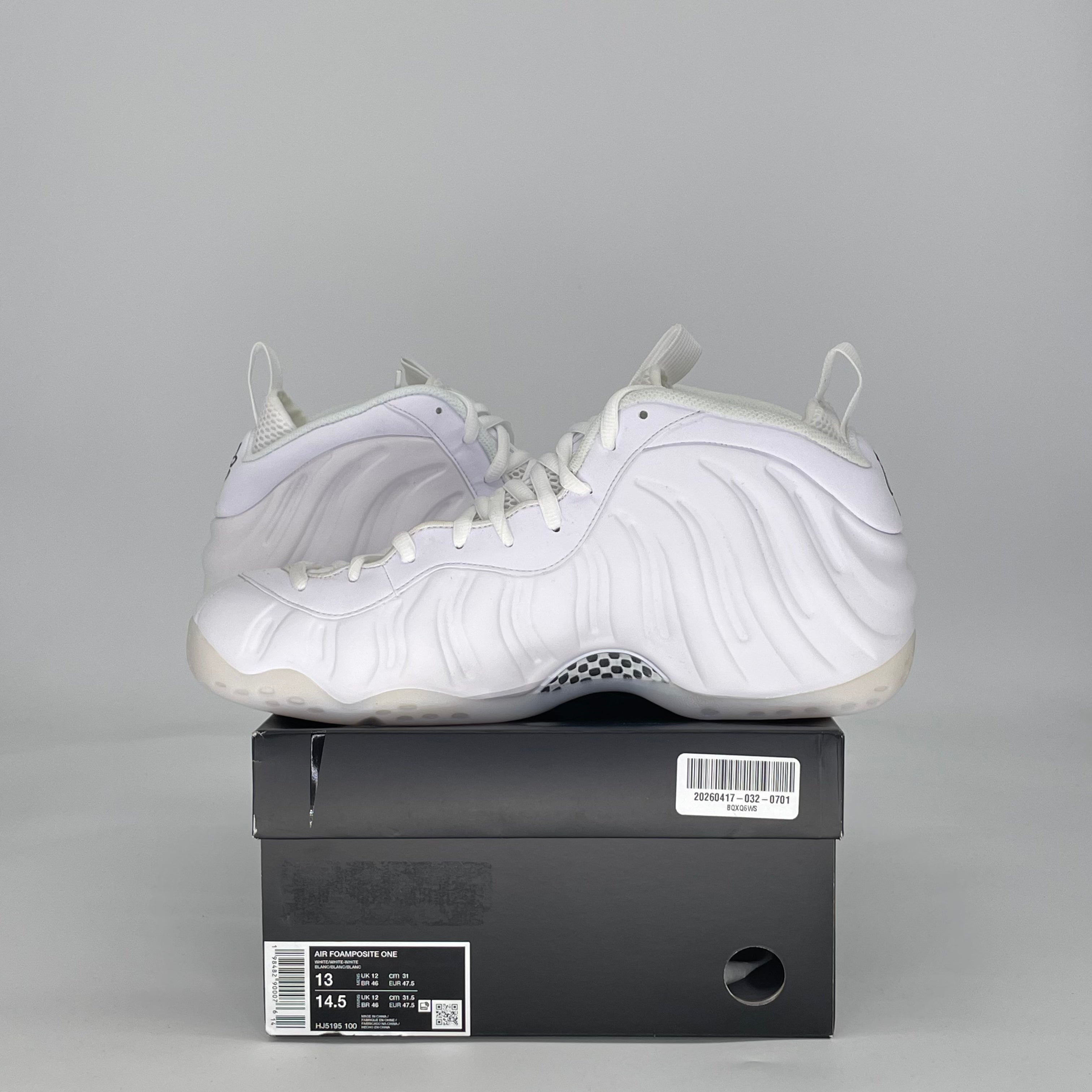 NIKE AIR FOAMPOSITE TRIPLE WHITE HJ5195-100 SIZE 13/14.5W