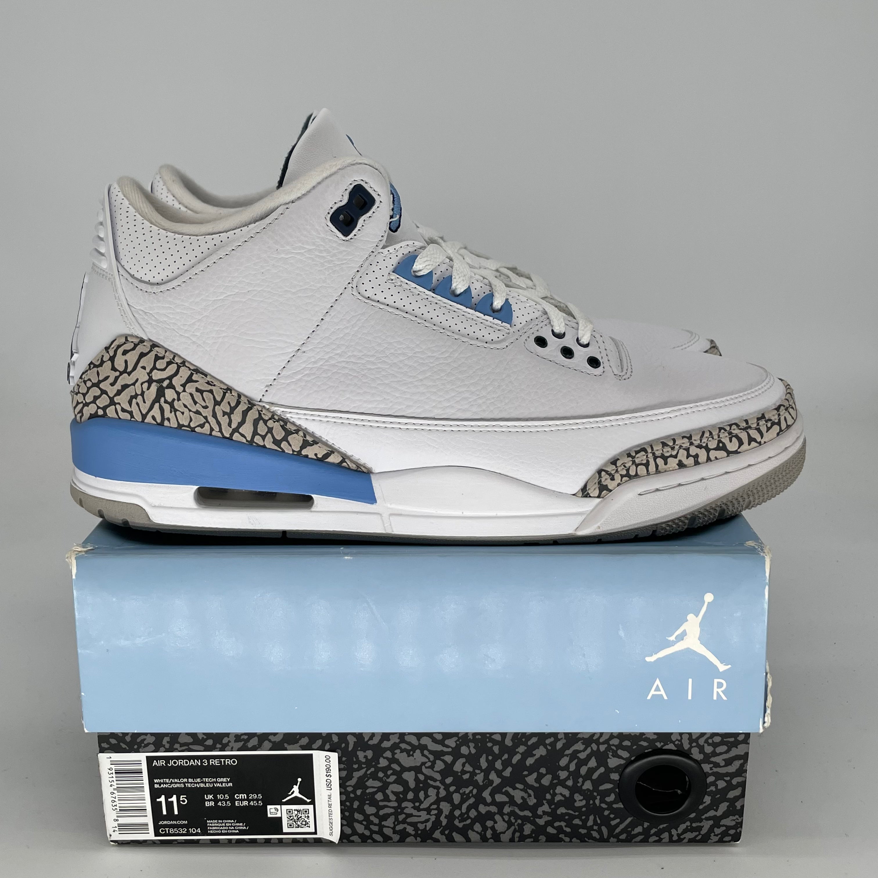 AIR JORDAN 3 UNC SIZE 11.5/13W CT8532-104