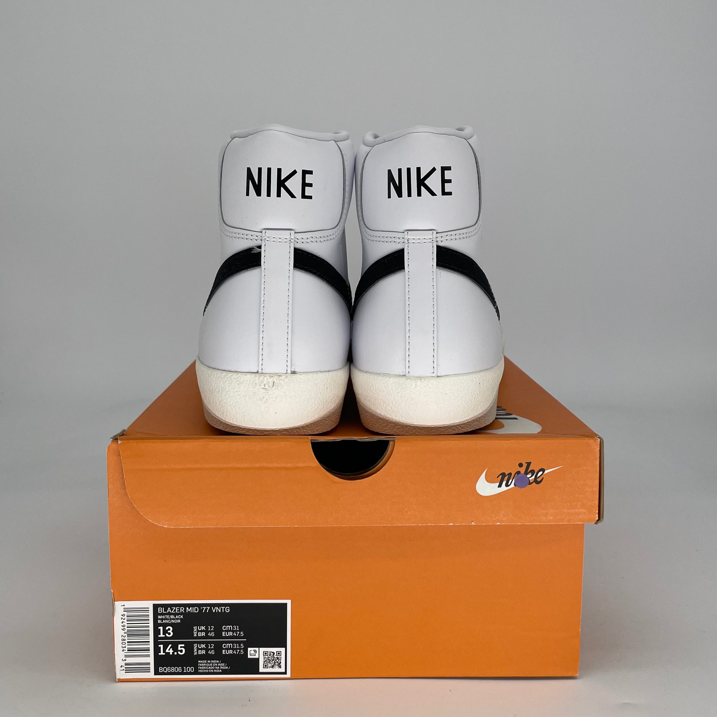 NIKE BLAZER MID 77 VINTAGE WHITE BLACK BQ6806-100 SIZE 13/14.5W