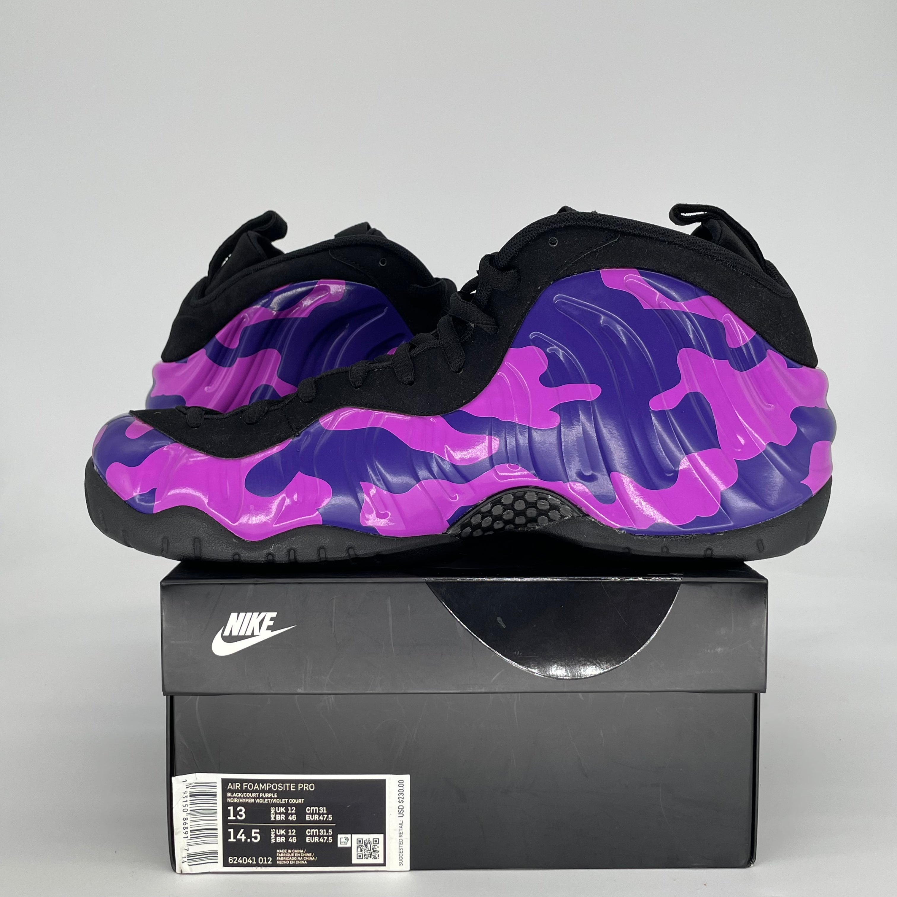 NIKE AIR FOAMPOSITE PRO PURPLE CAMO 624041-012 SIZE 13/14.5W