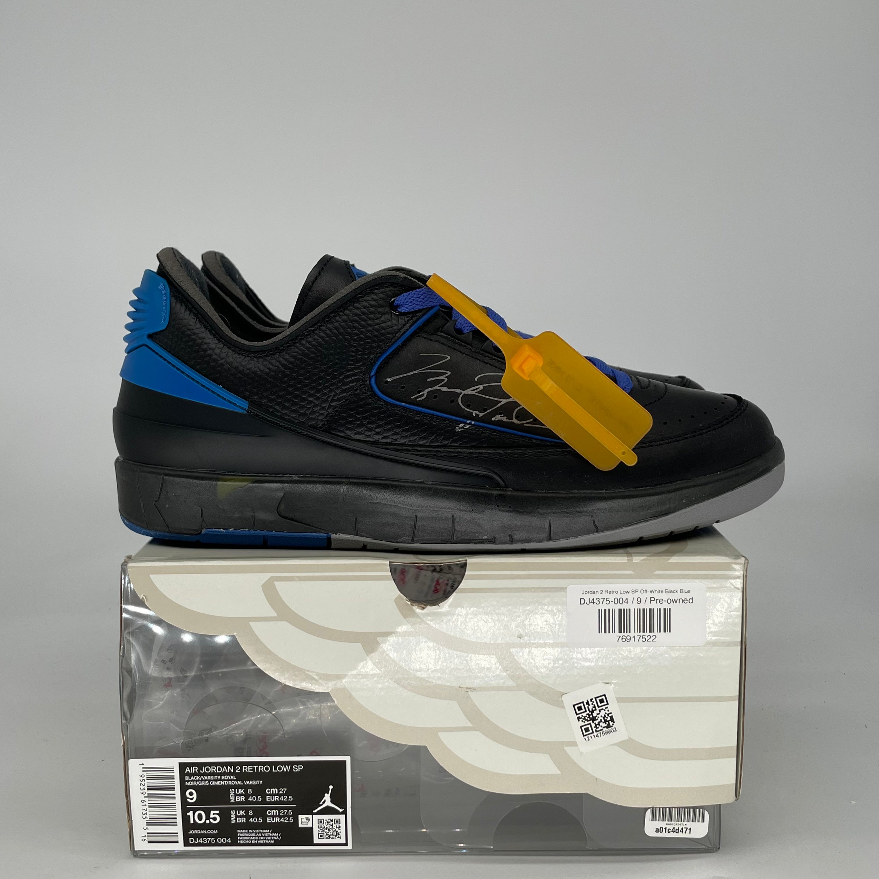 OFF WHITE X AIR JORDAN 2 LOW BLACK BLUE DJ4375-004 SIZE 9/10.5W