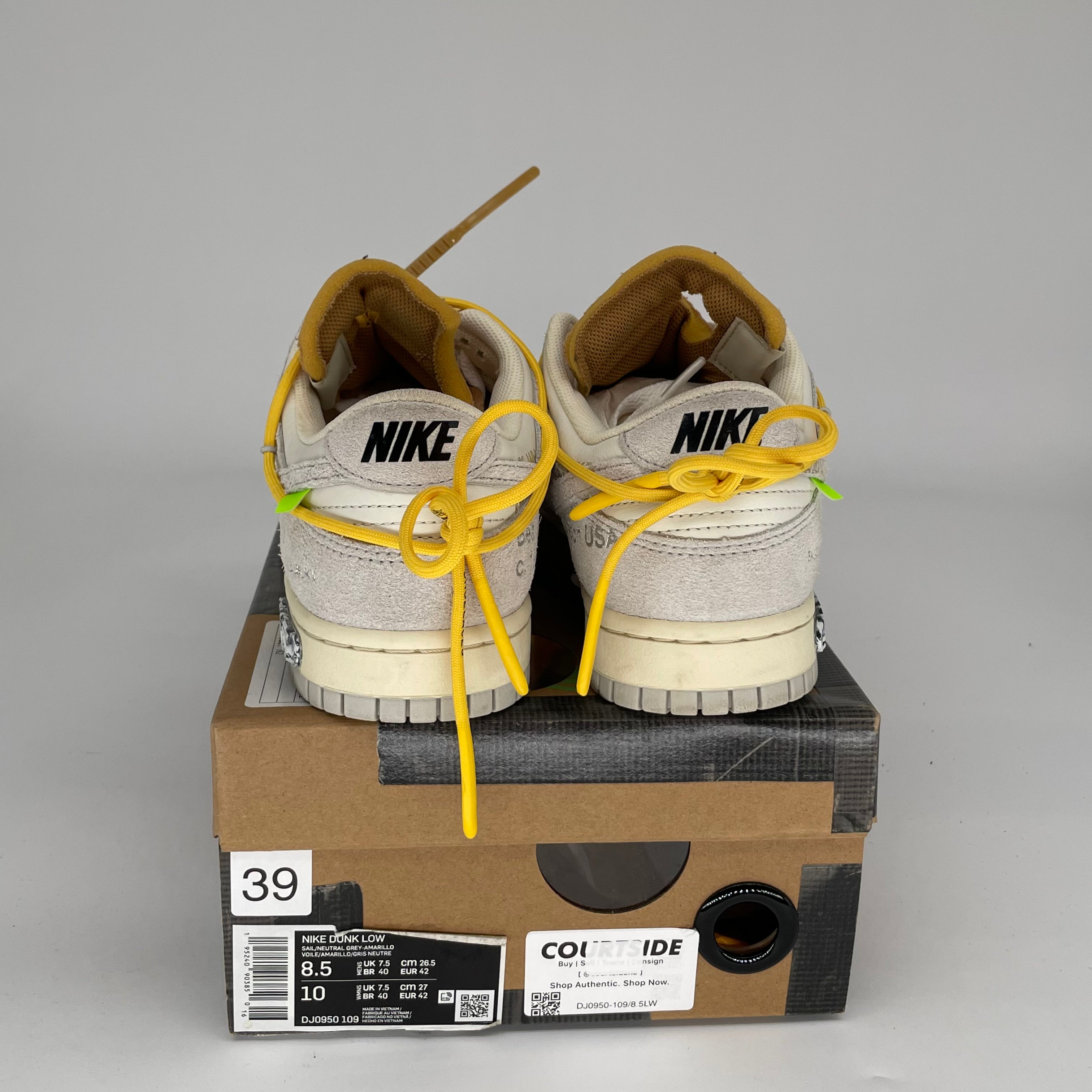 NIKE DUNK LOW OFF WHITE LOT 39 SIZE 8.5 DJ0950-109