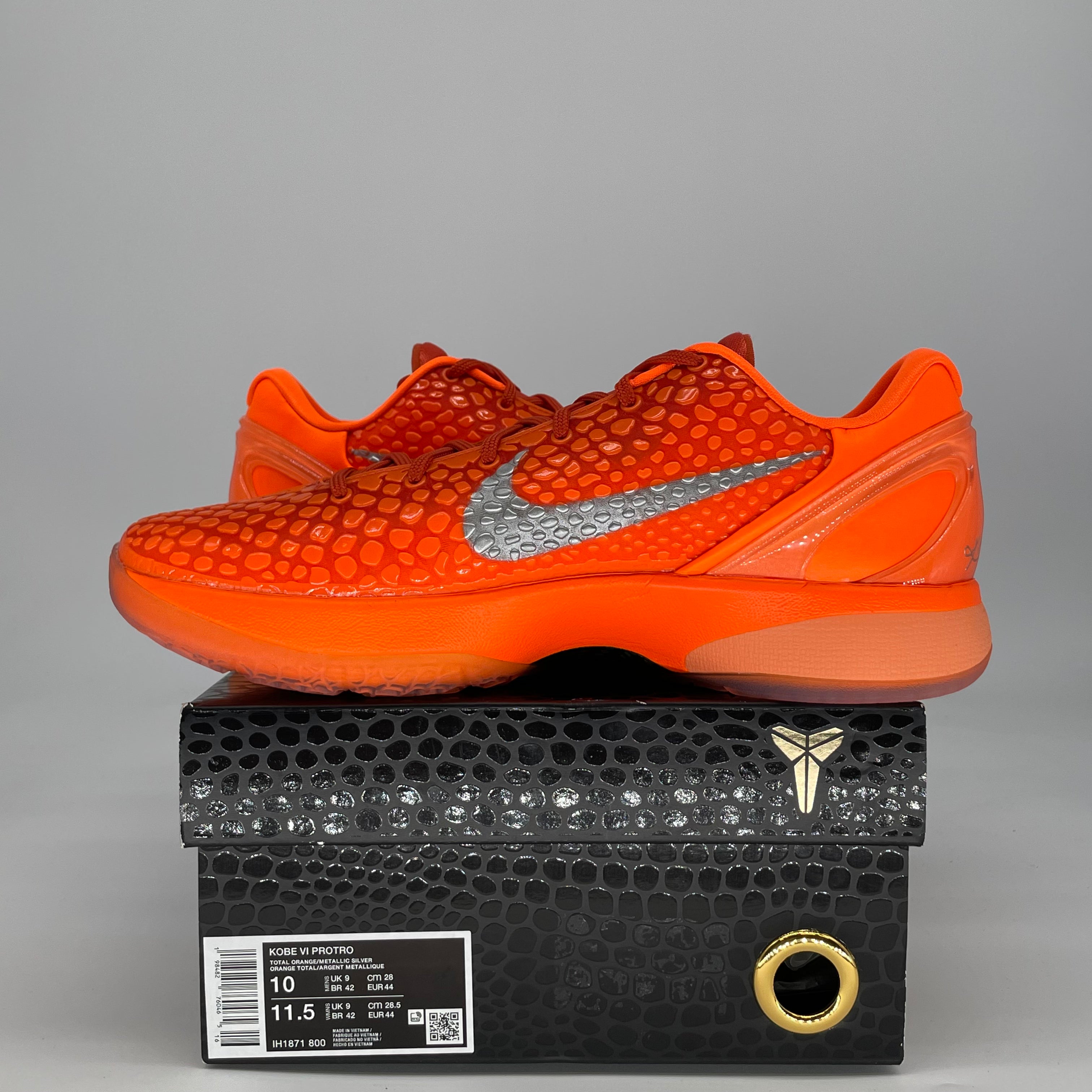 NIKE KOBE 6 PROTRO TOTAL ORANGE IH1871-800 SIZE 10/11.5W
