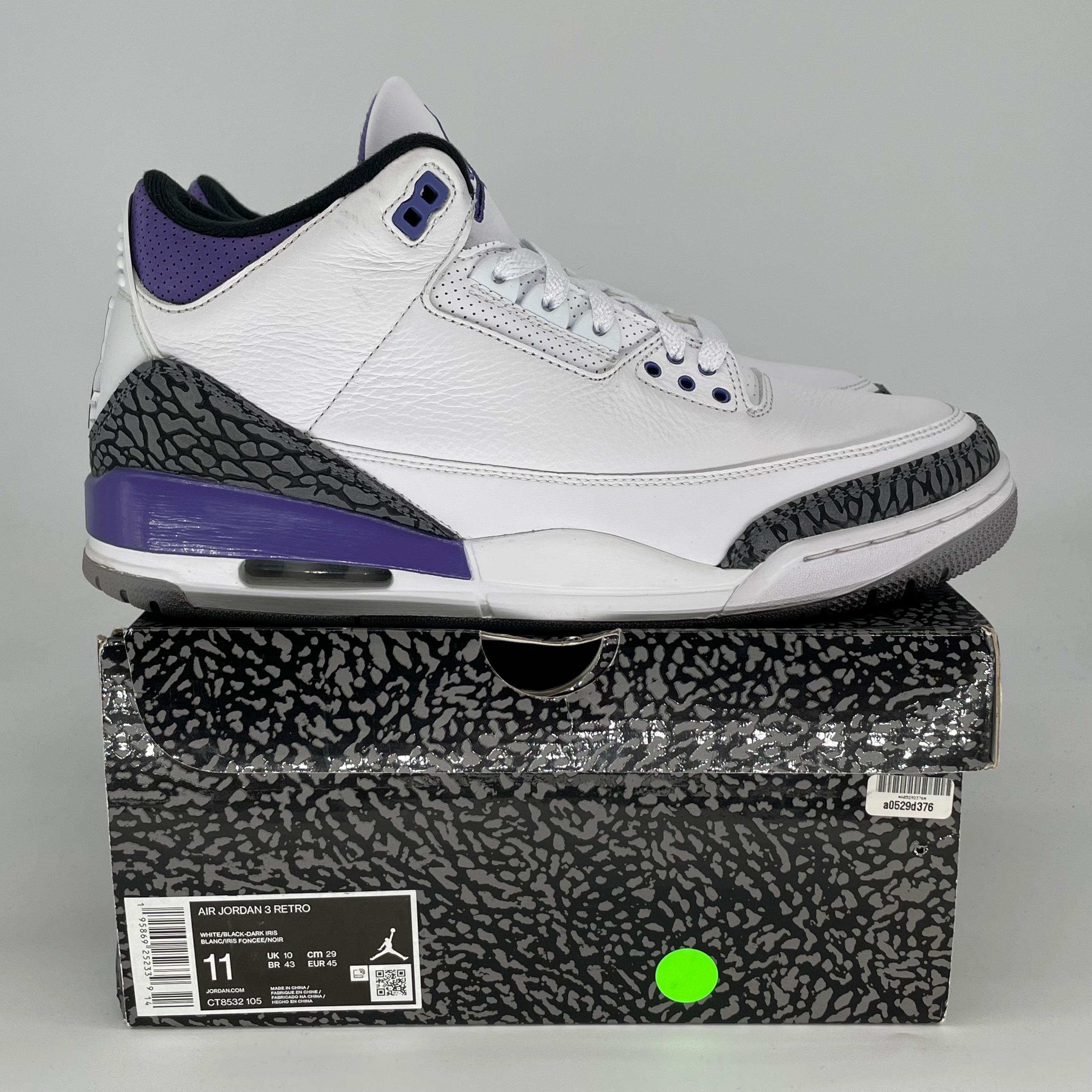 AIR JORDAN 3 DARK IRIS CT8532-105 SIZE 11/12.5W