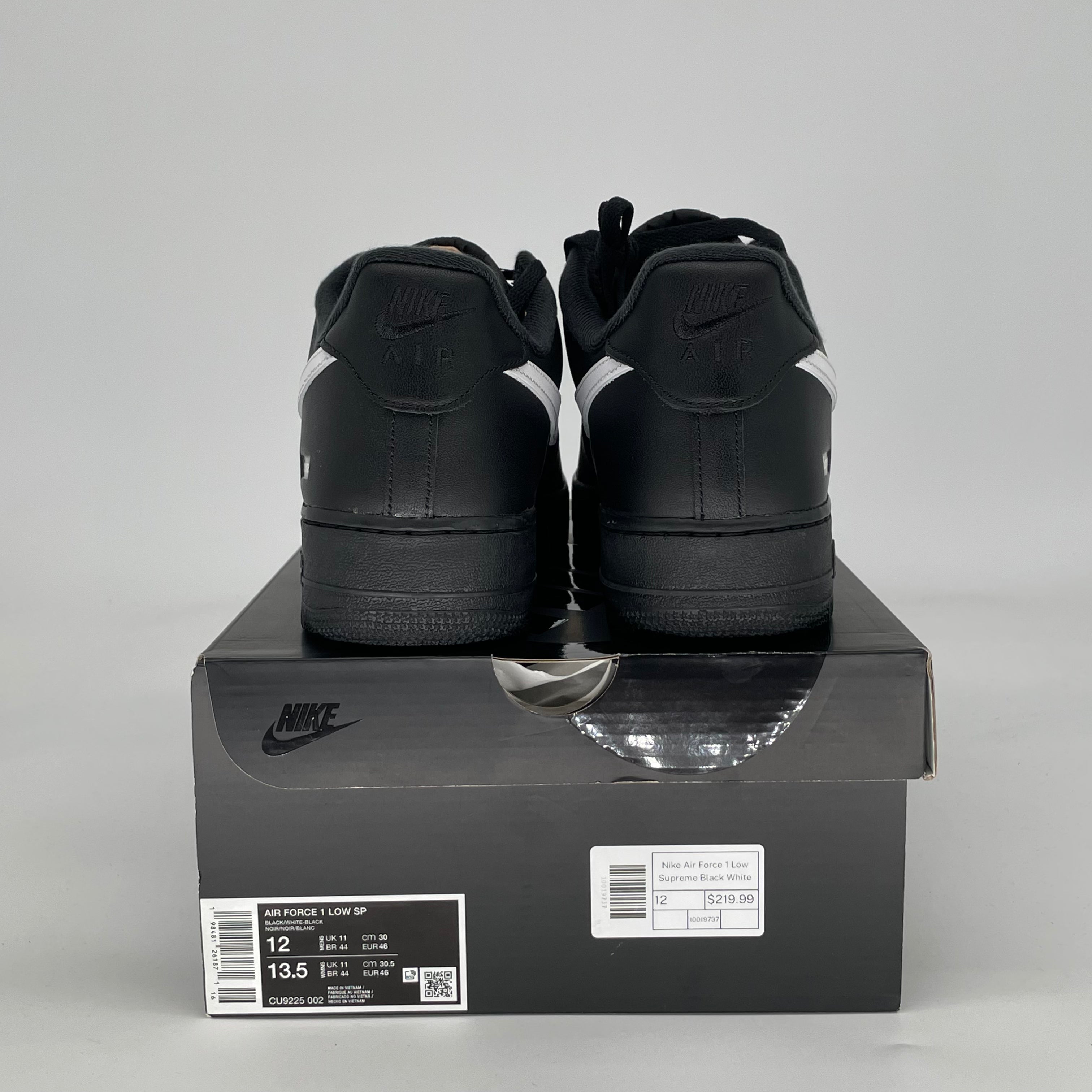 SUPREME X NIKE AIR FORCE 1 LOW BLACK WHITE CU9225-002 SIZE 12/13.5W