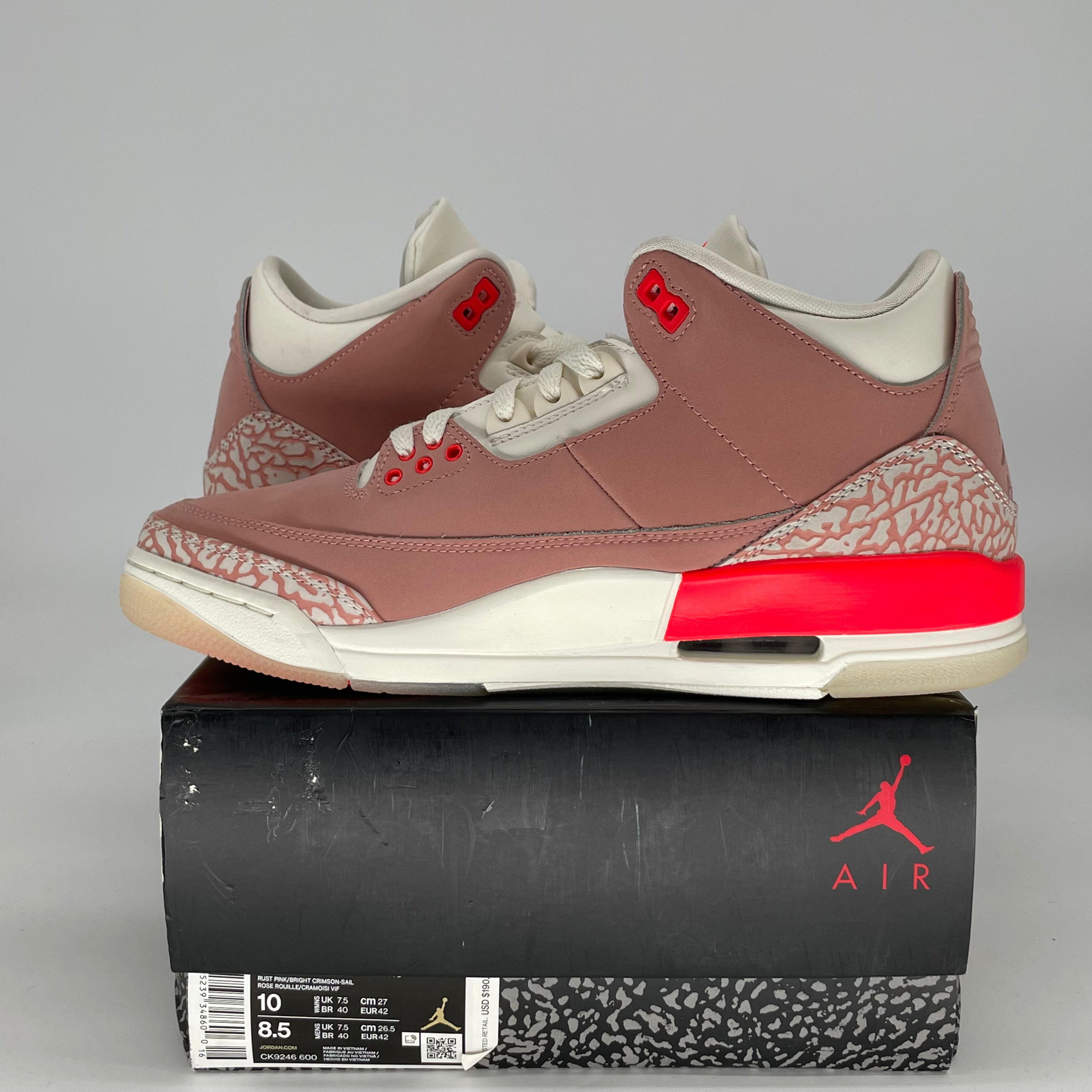 AIR JORDAN 3 RUST PINK W CK9246-600 SIZE 8.5/10W