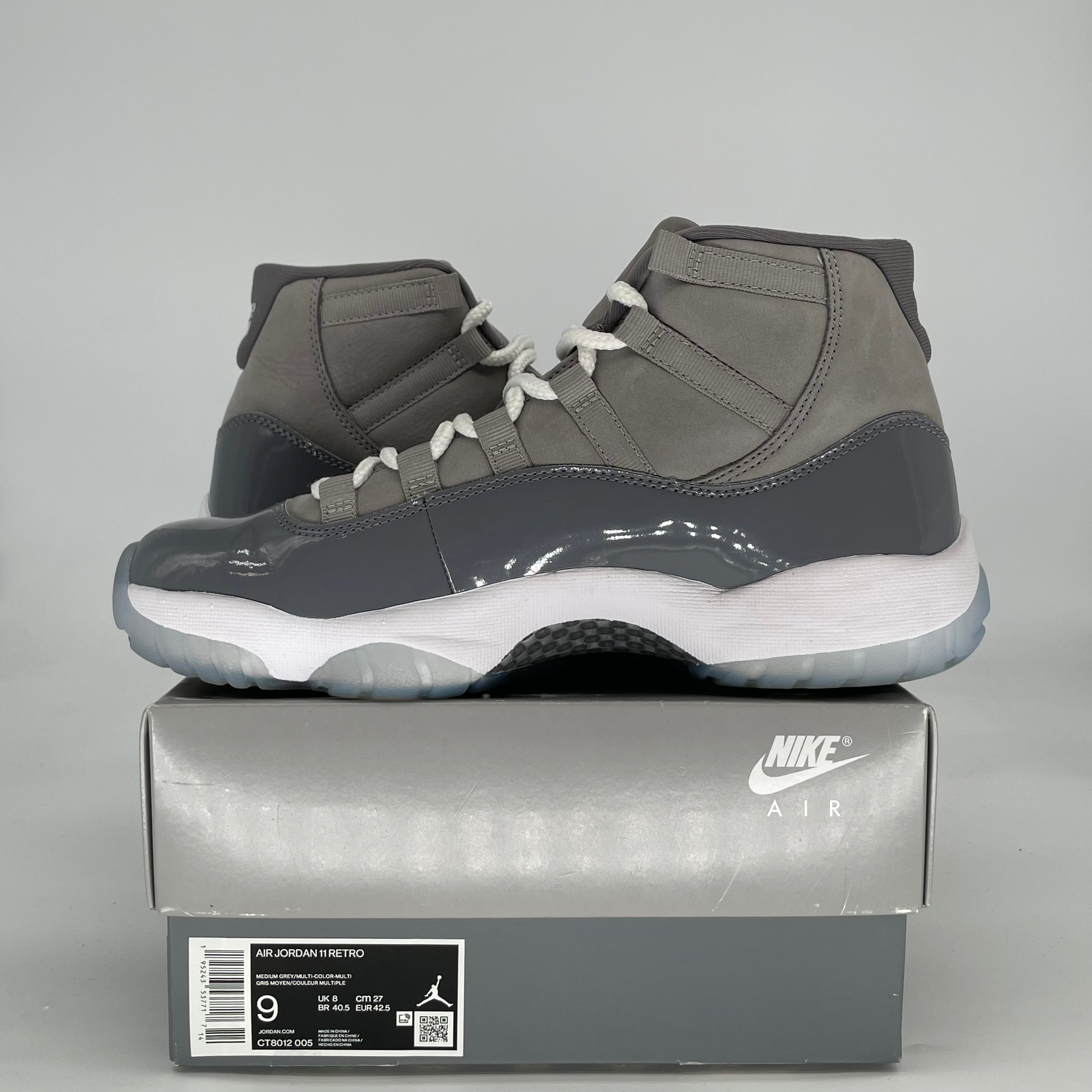 AIR JORDAN 11 COOL GREY CT8012-005 SIZE 9/10.5W
