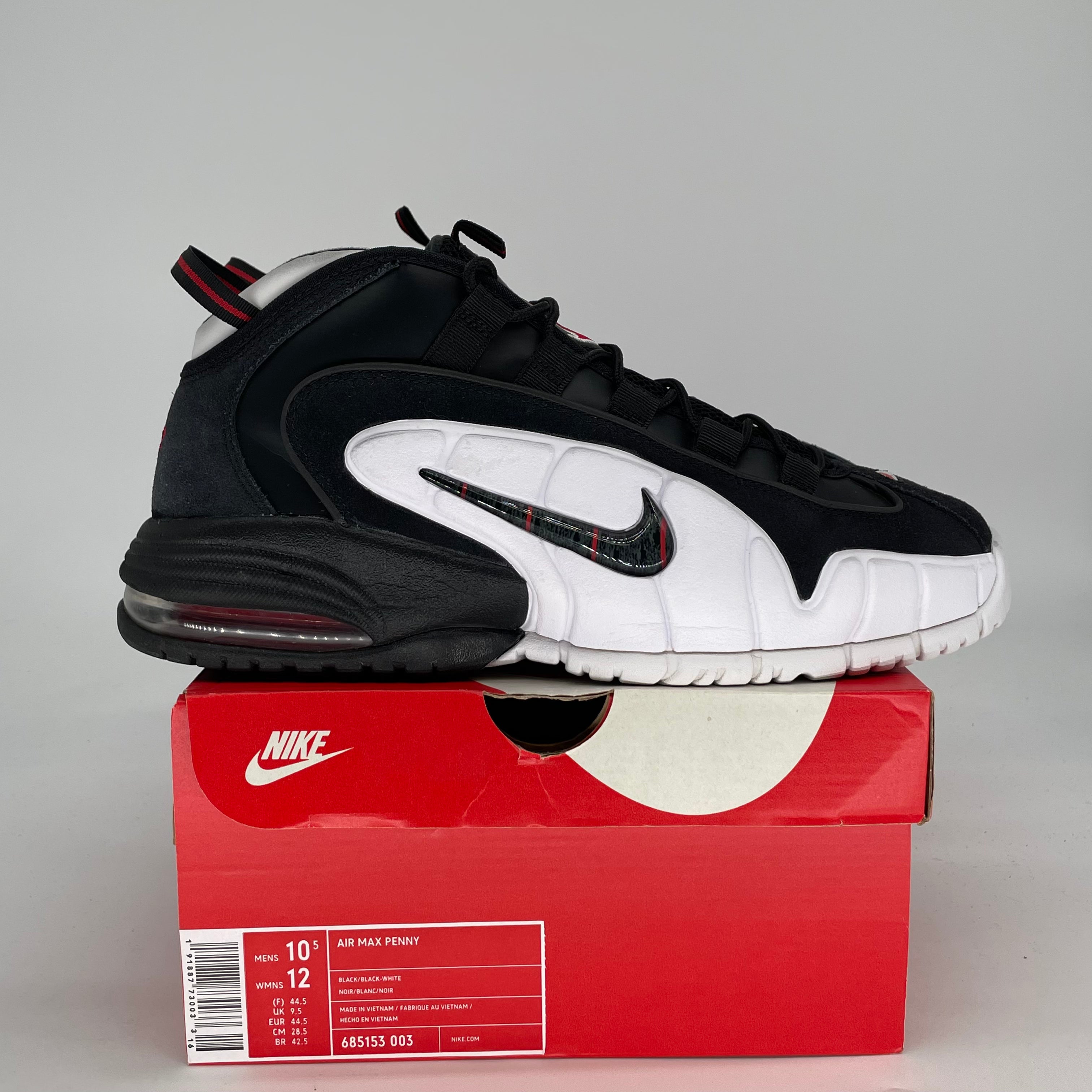 NIKE AIR MAX PENNY BLACK WHITE RED 685153-003 SIZE 10.5/12W