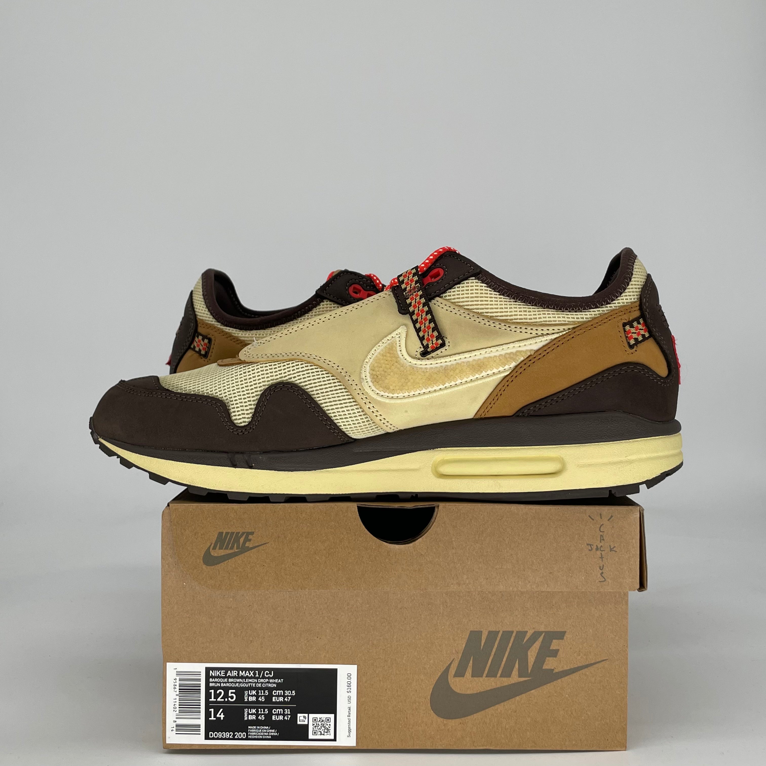 NIKE AIR MAX 1 TRAVIS SCOTT CACTUS JACK BAROQUE BROWN DO9392-200 SIZE 12.5/14W