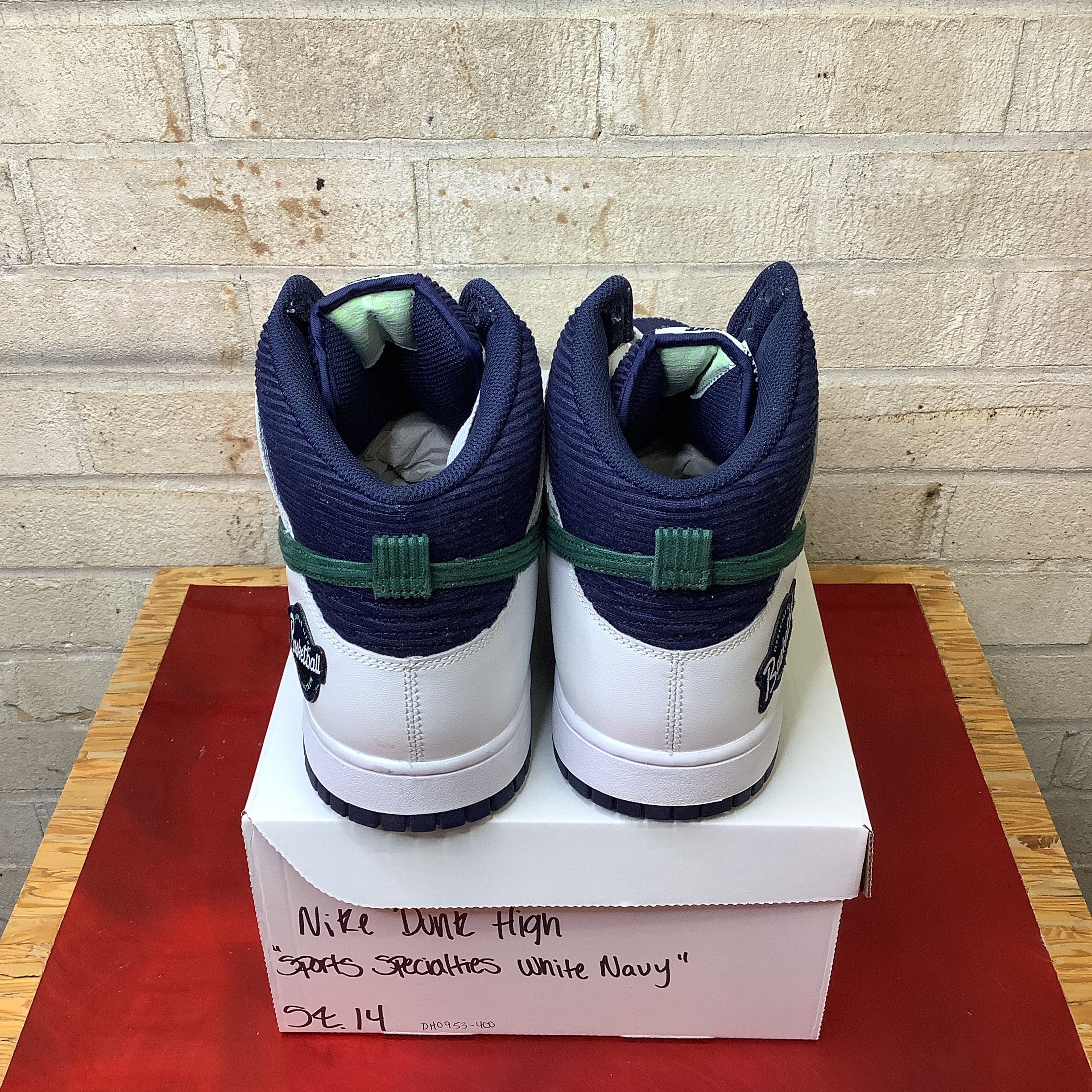 NIKE DUNK HIGH SPORTS SPECIALTIES WHITE NAVY SIZE 14/15.5W DH0953-400