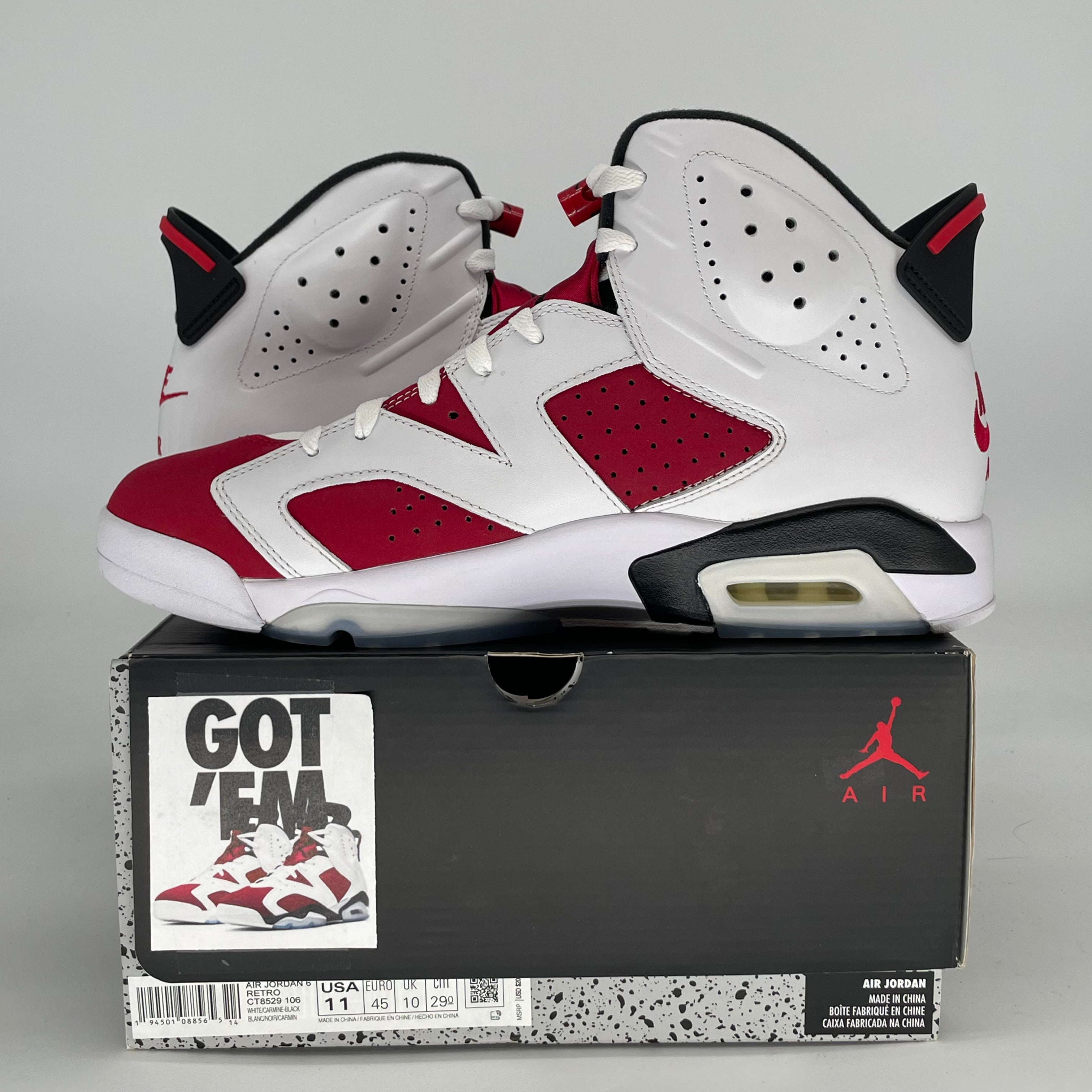 AIR JORDAN 6 CARMINE CT8529-106 SIZE 11/12.5W