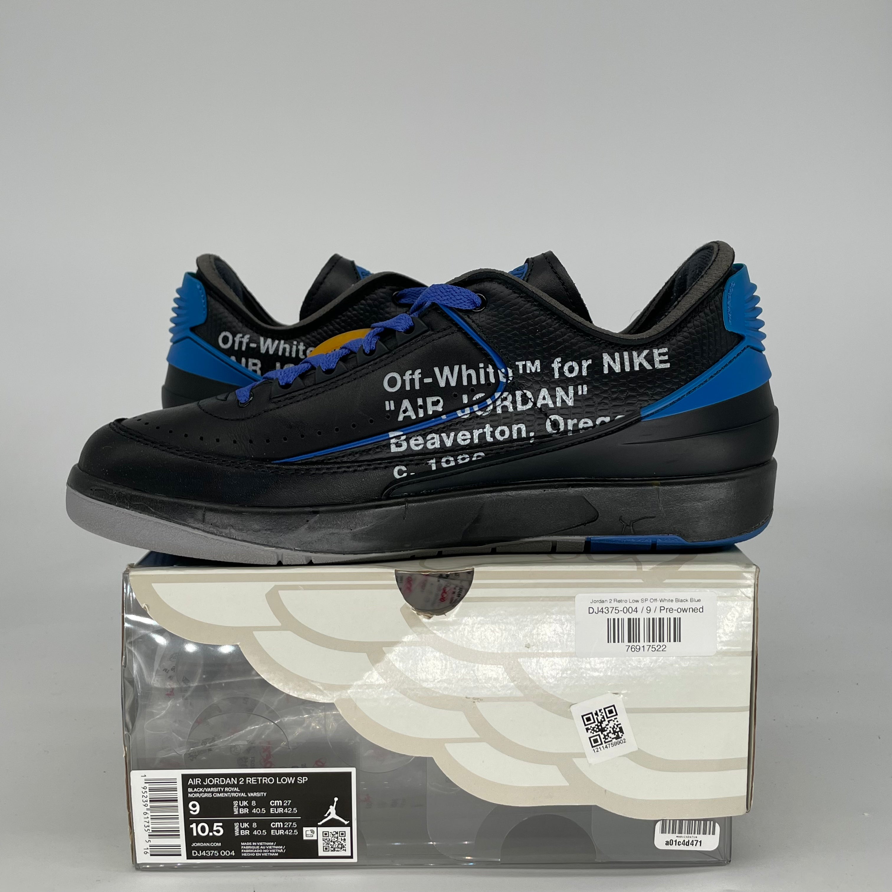 OFF WHITE X AIR JORDAN 2 LOW BLACK BLUE DJ4375-004 SIZE 9/10.5W