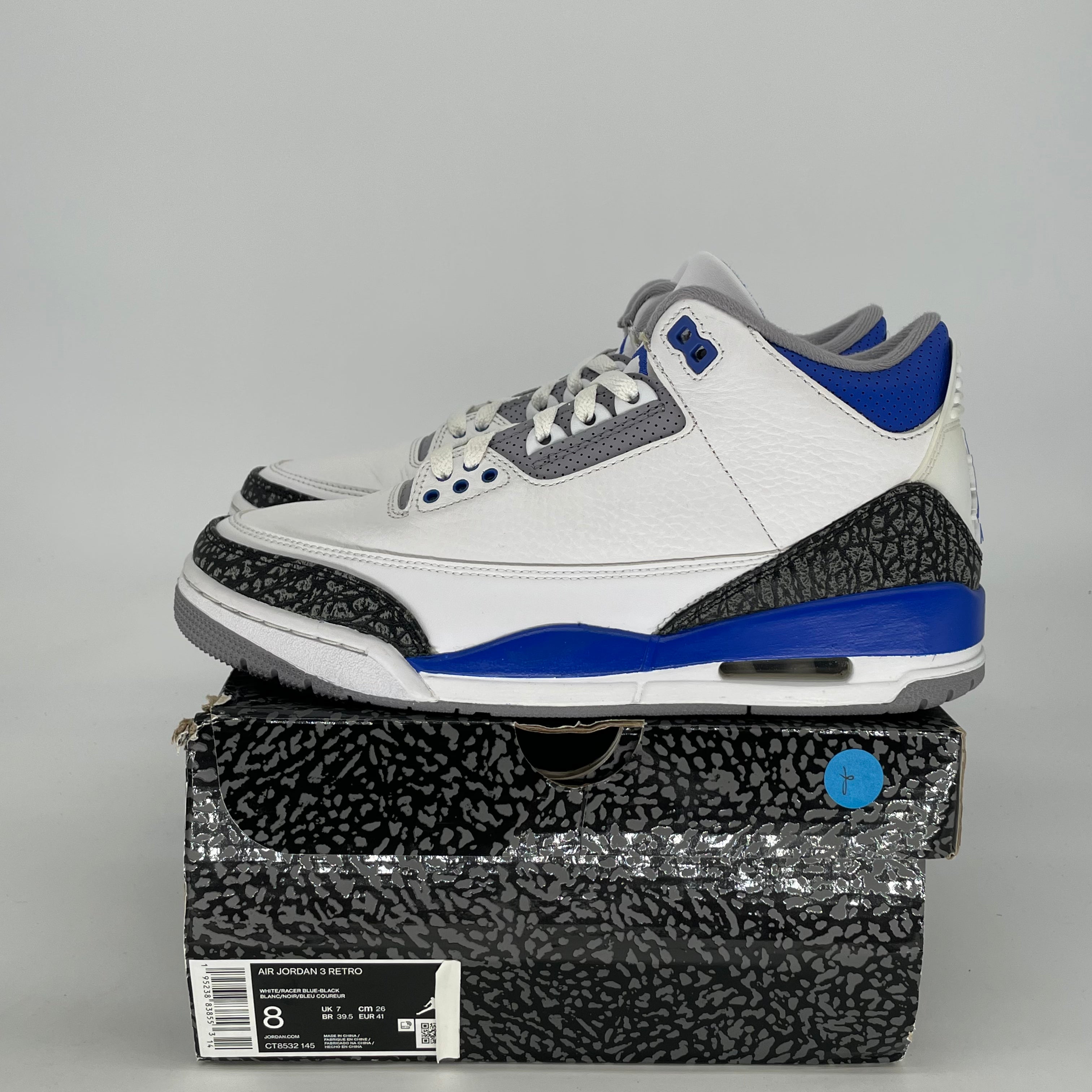 AIR JORDAN 3 RACER BLUE CT8532-145 SIZE 8/9.5W