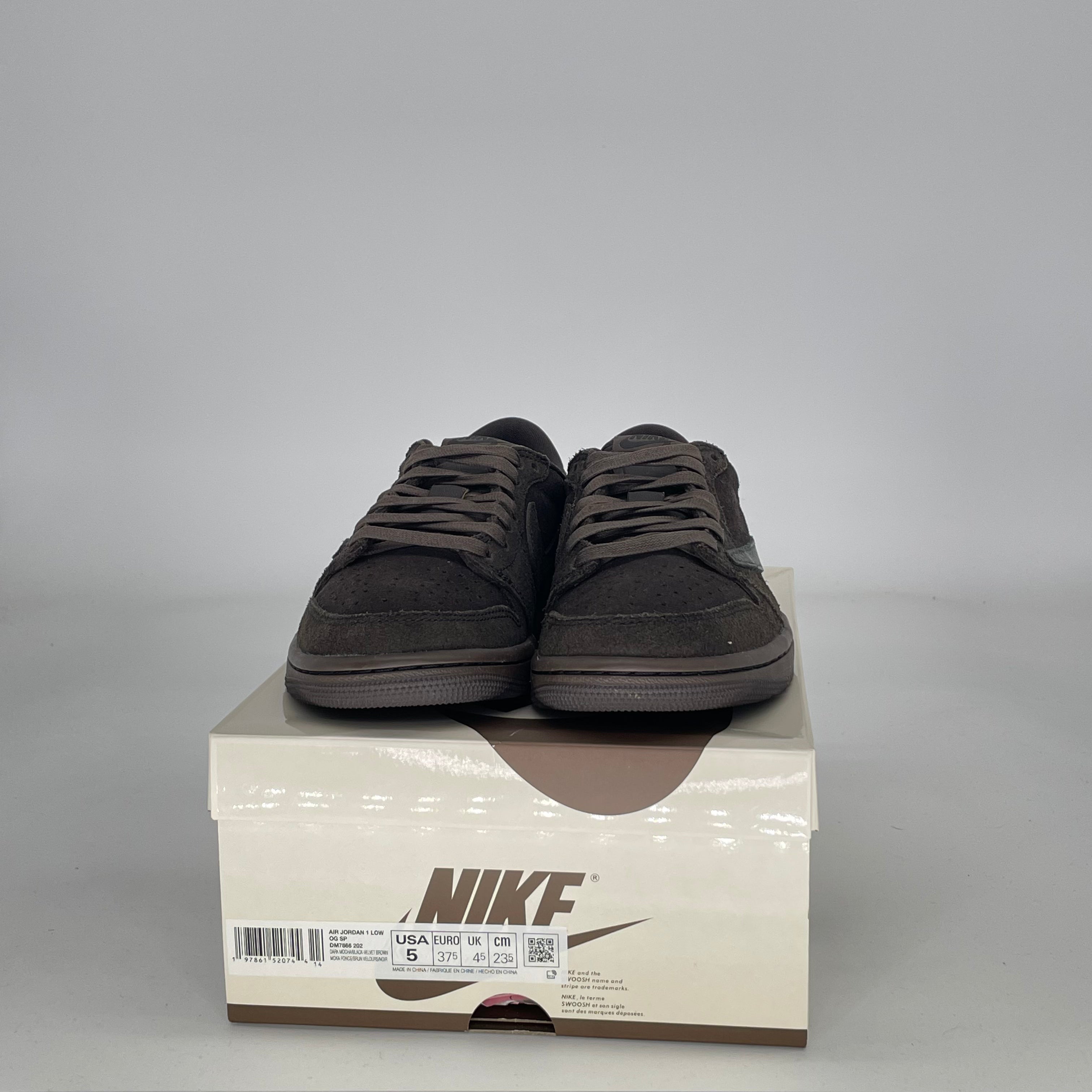 AIR JORDAN 1 LOW X TRAVIS SCOTT VELVET BROWN DM7866-202 SIZE 5/6.5W