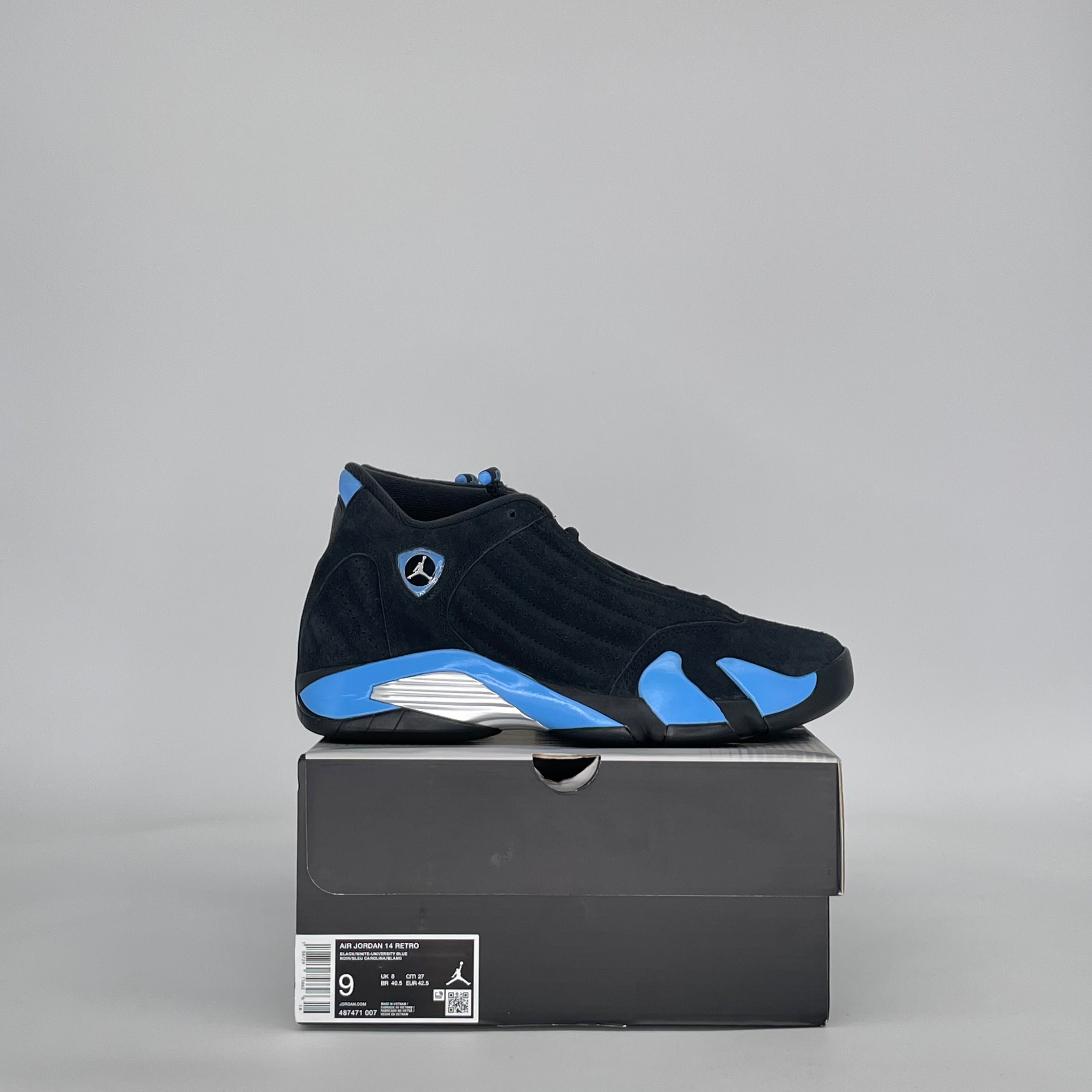 AIR JORDAN 14 BLACK UNIVERSITY BLUE 487471-007 SIZE 9/10.5W
