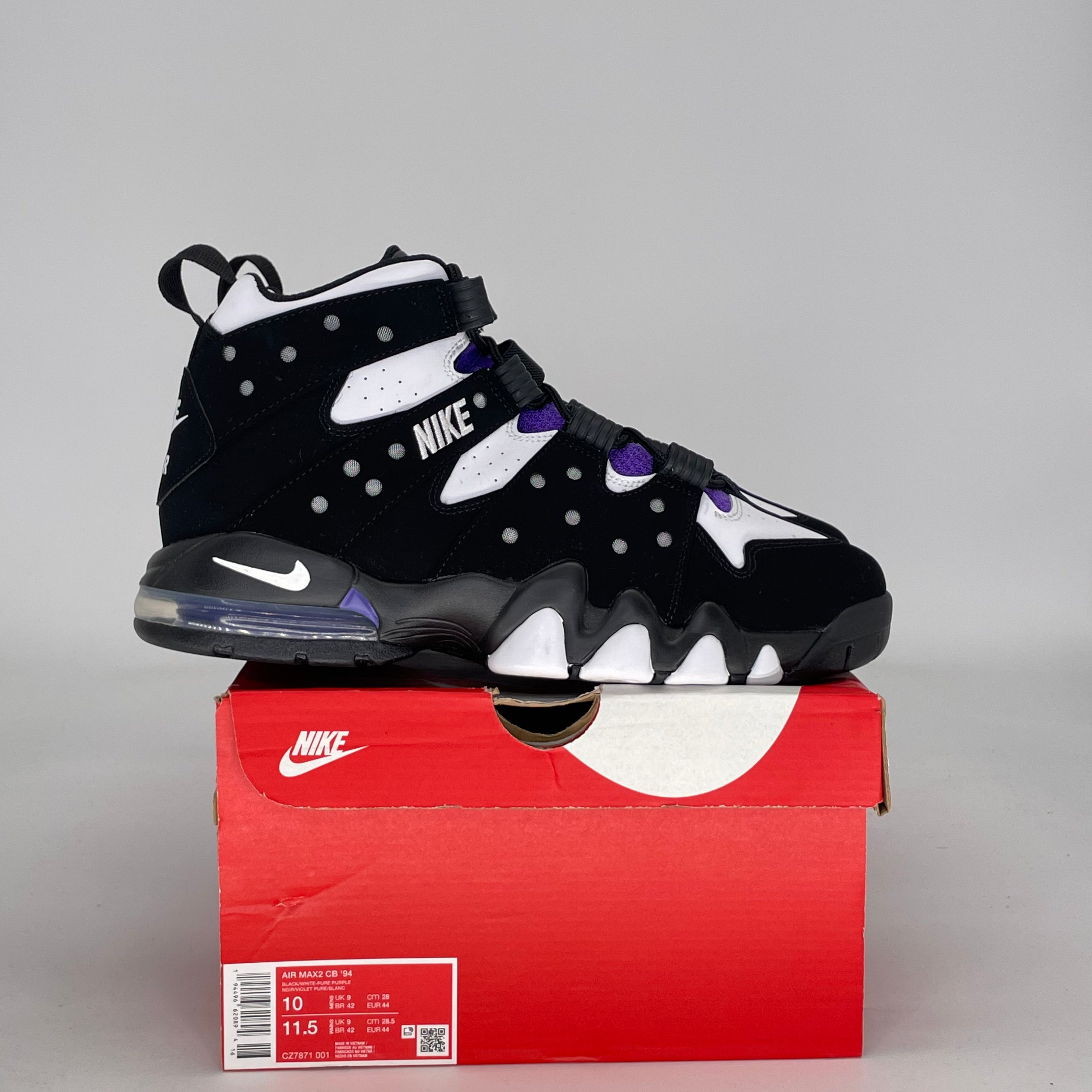 NIKE AIR MAX 2 CB 94 BLACK WHITE PURPLE CZ7871-001 SIZE 10/11.5W