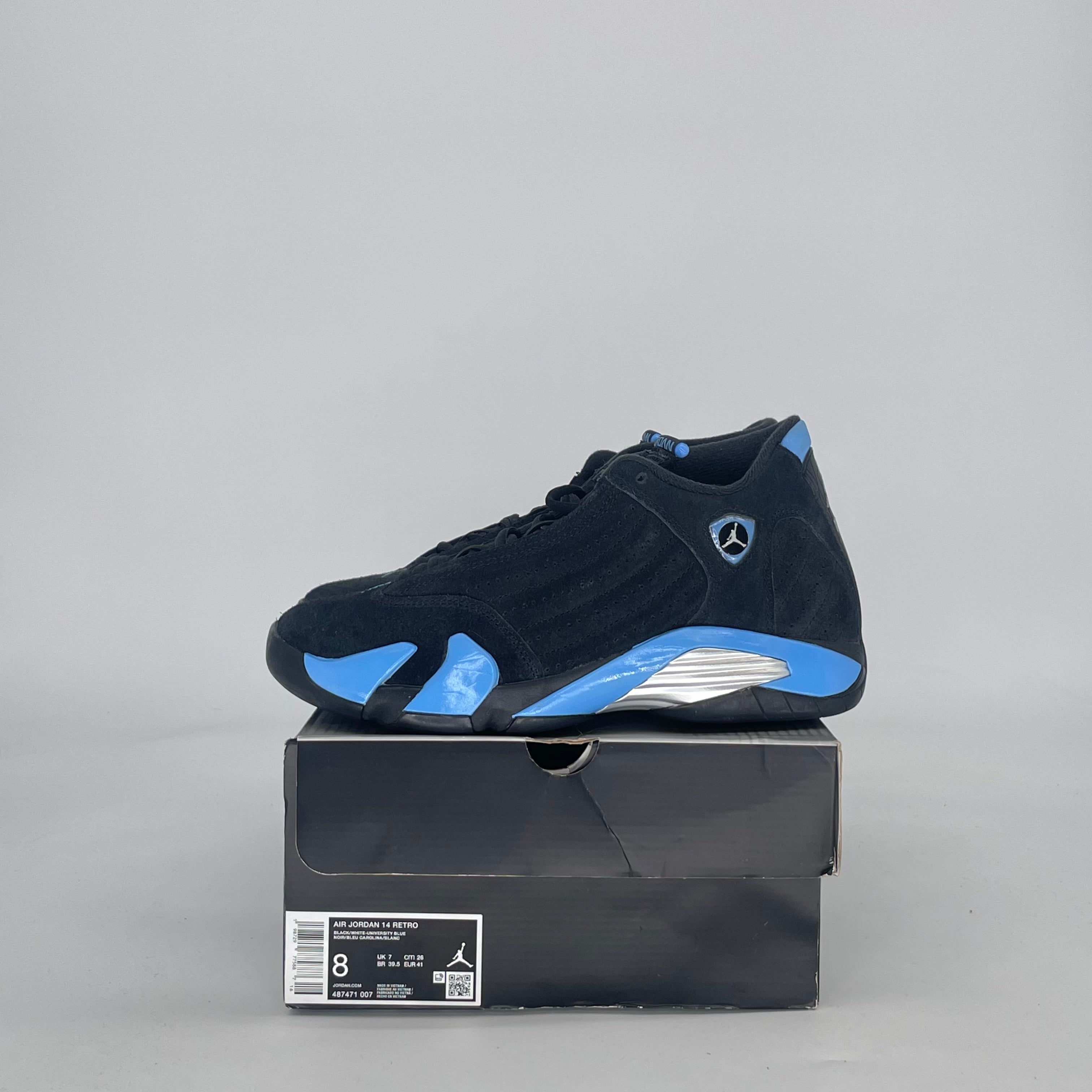 AIR JORDAN 14 BLACK UNIVERSITY BLUE 487471-007 SIZE 8/9.5W