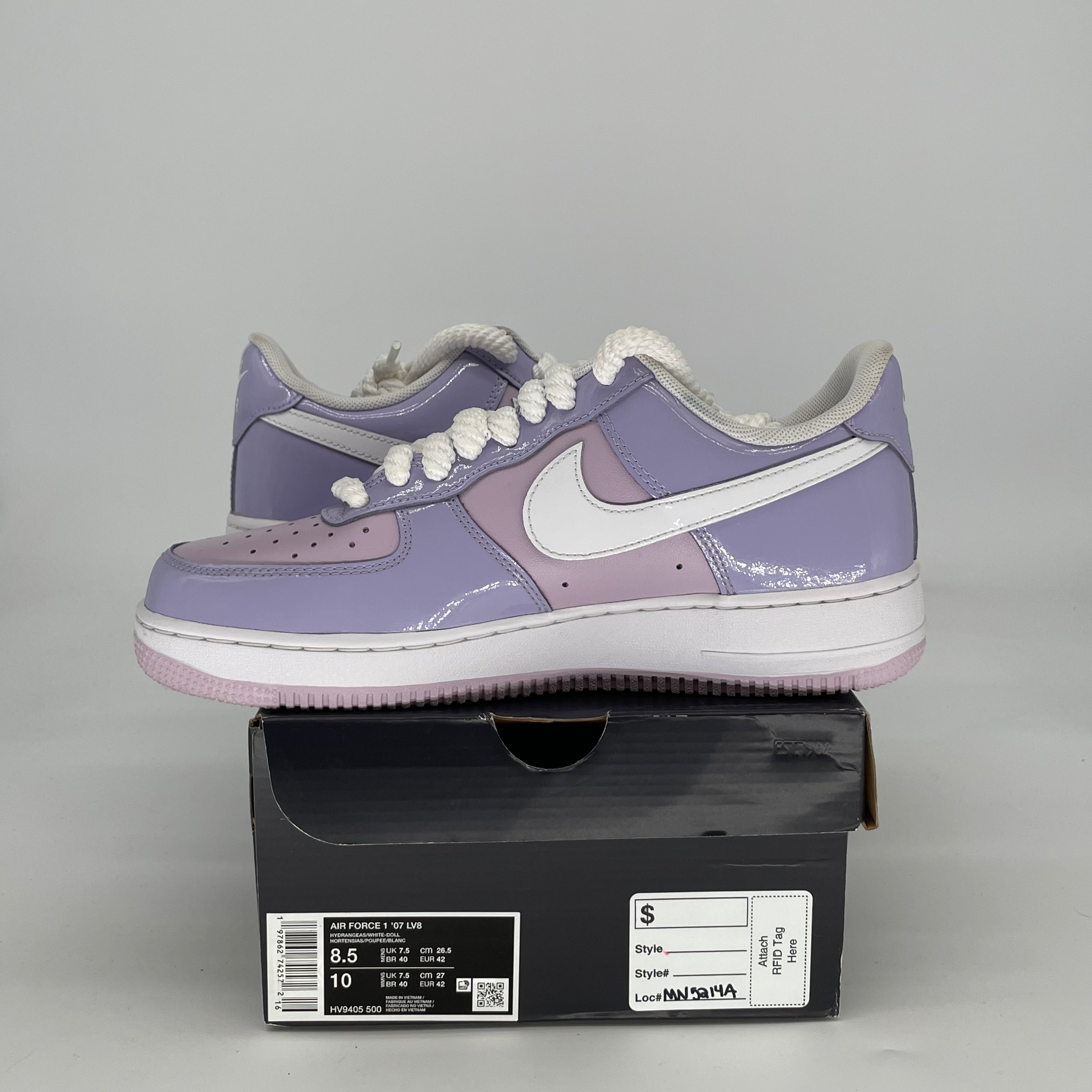 NIKE AIR FORCE 1 LOW HYDRANGEAS PATENT HV9405-500 SIZE 8.5/10W