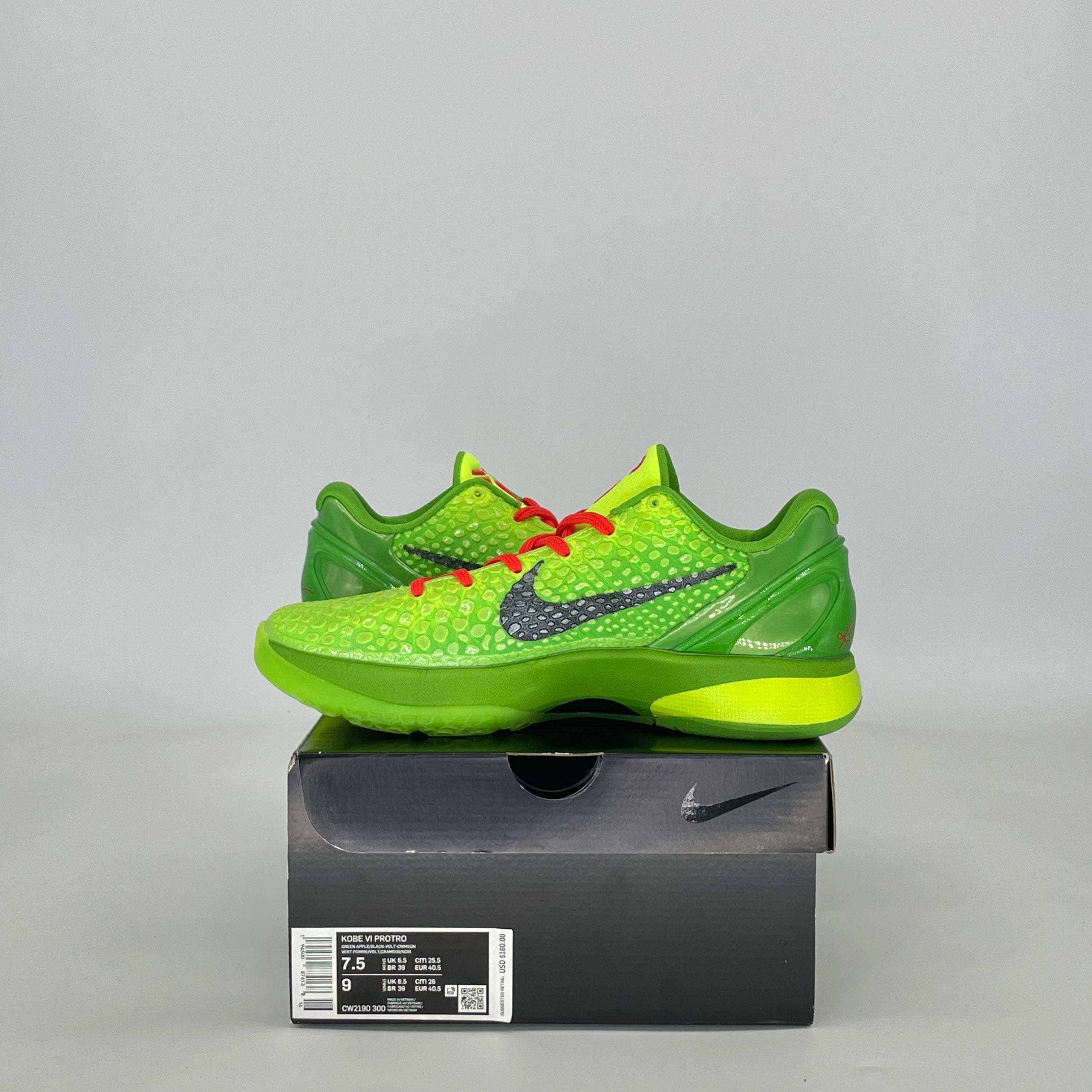 NIKE KOBE 6 PROTRO GRINCH (2020) CW2190-300 SIZE 7.5/9W MENS
