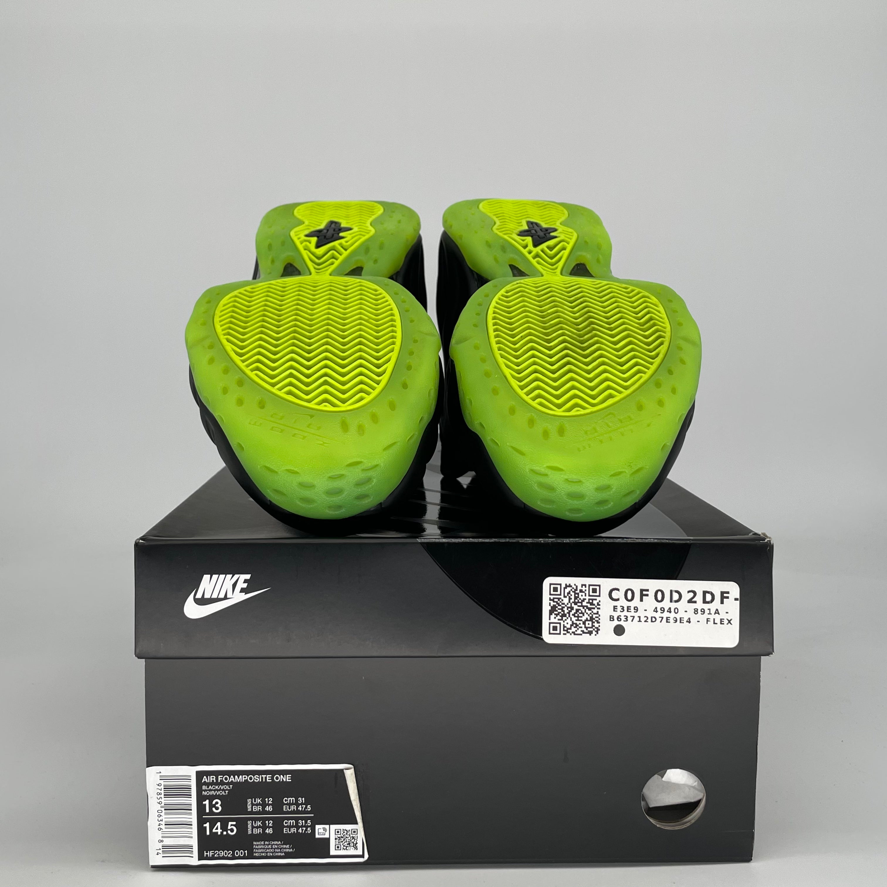 NIKE AIR FOAMPOSITE ONE BLACK VOLT HF2902-001 SIZE 13/14.5W