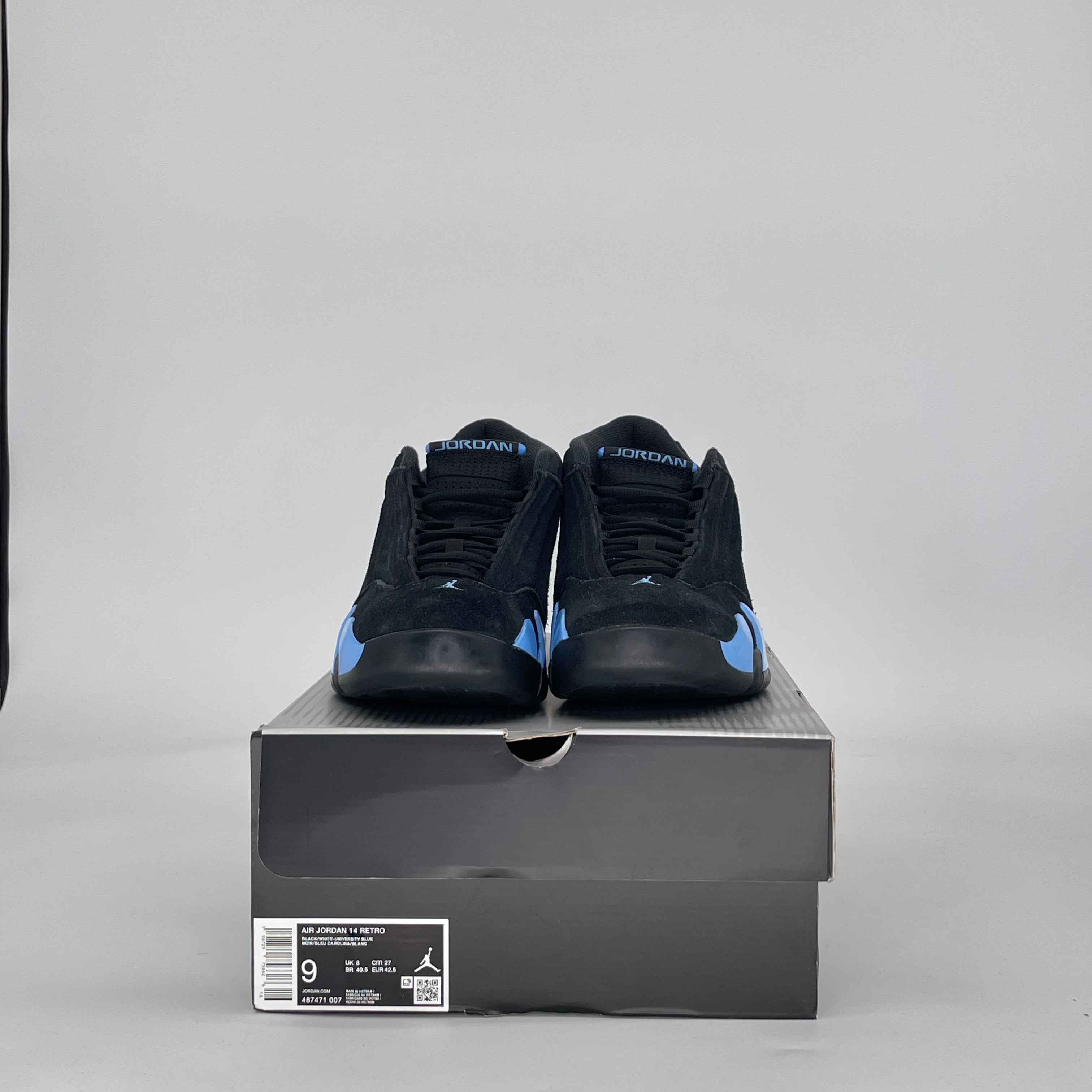 AIR JORDAN 14 BLACK UNIVERSITY BLUE 487471-007 SIZE 9/10.5W