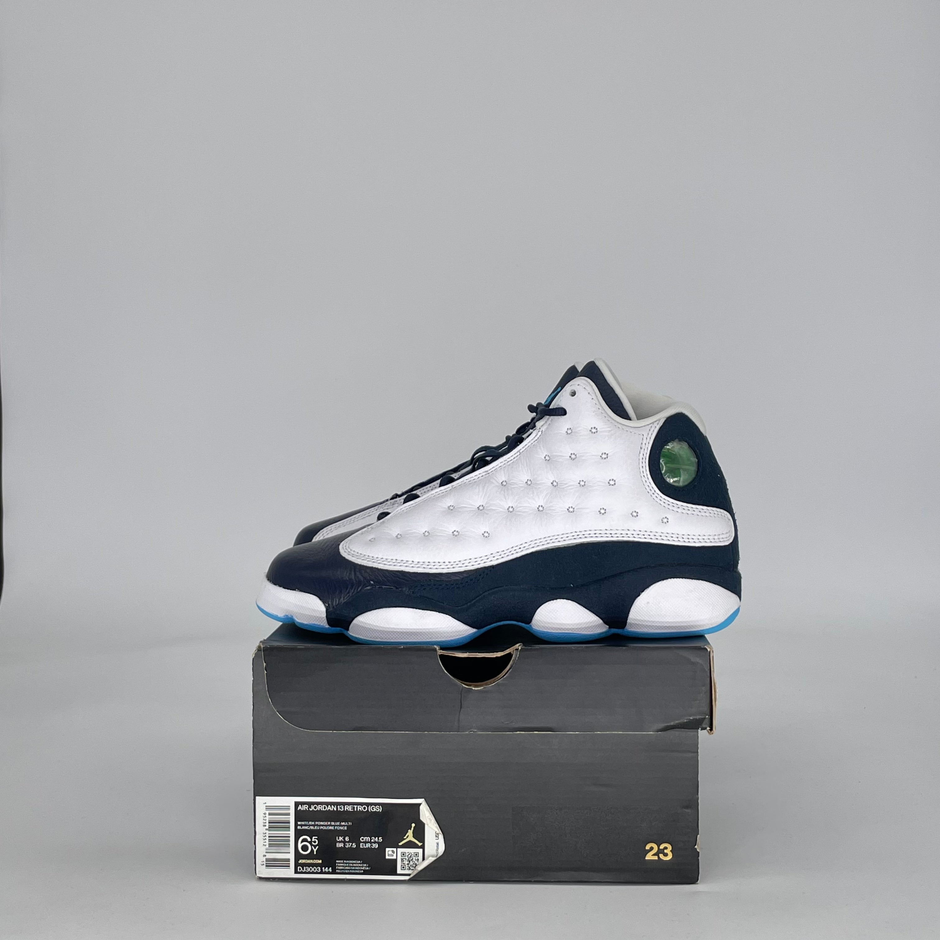AIR JORDAN 13 WHITE OBSIDIAN POWDER BLUE DJ3003-144 SIZE 6.5/8W GS