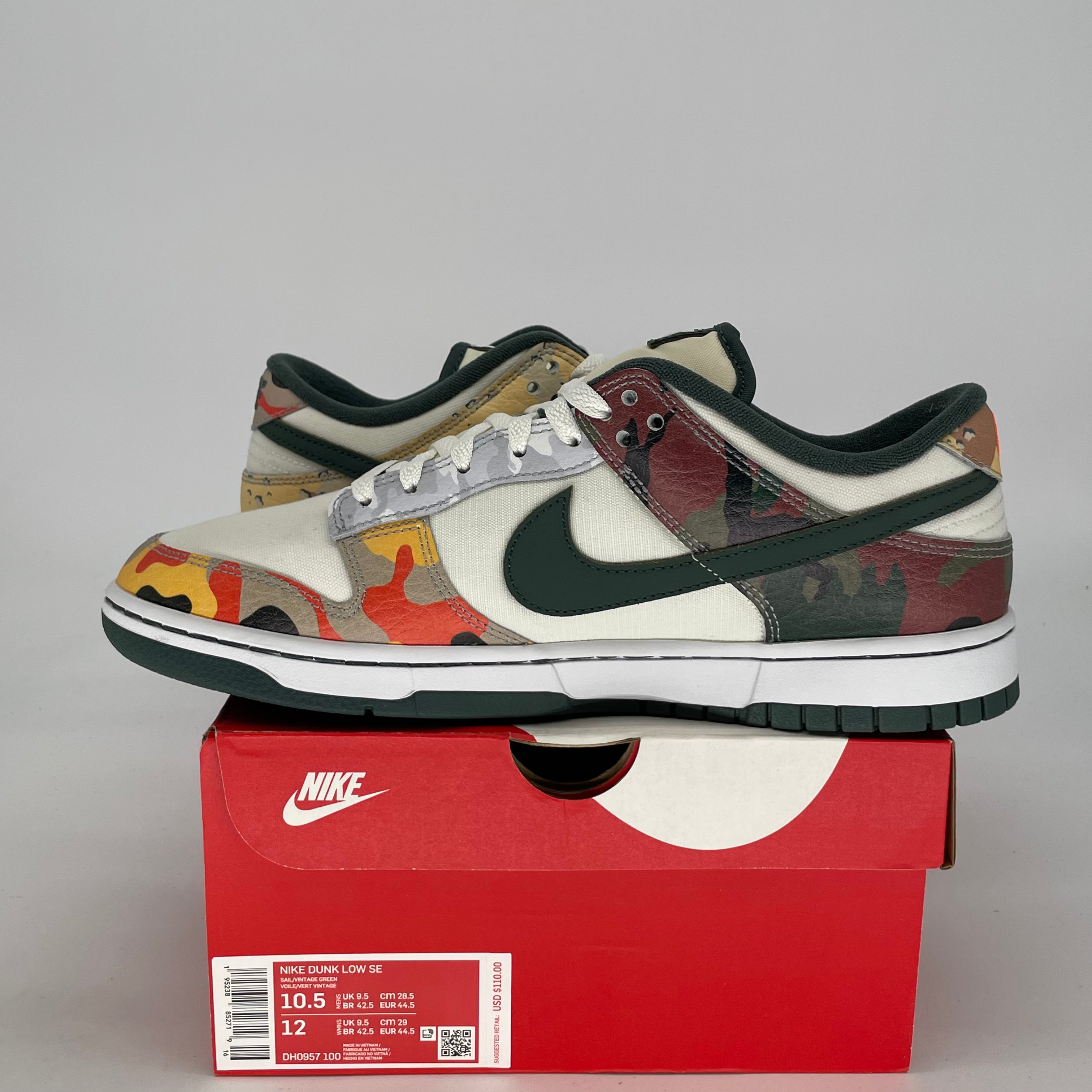 NIKE DUNK LOW SAIL MULTI-CAMO DH0957-100 SIZE 10.5/12W