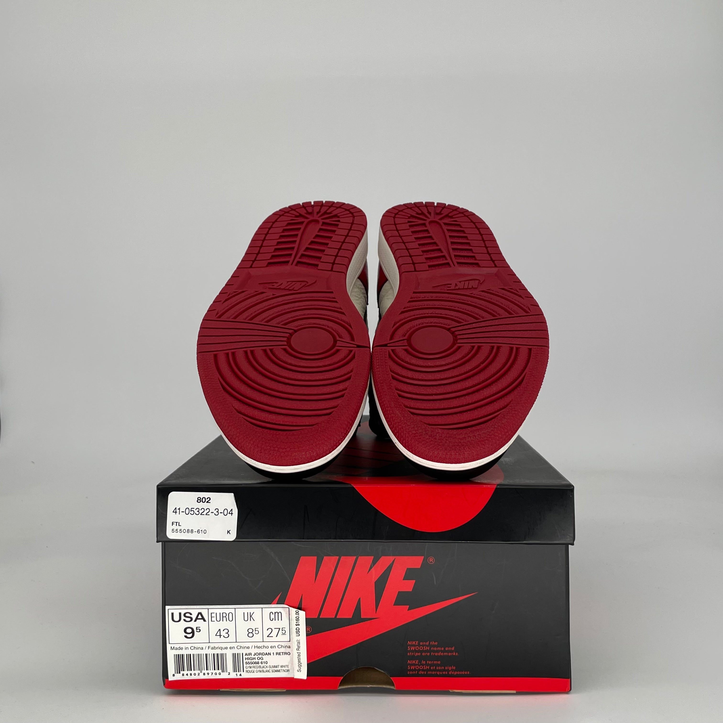 AIR JORDAN 1 BRED TOE 555088-610 SIZE 9.5/11W