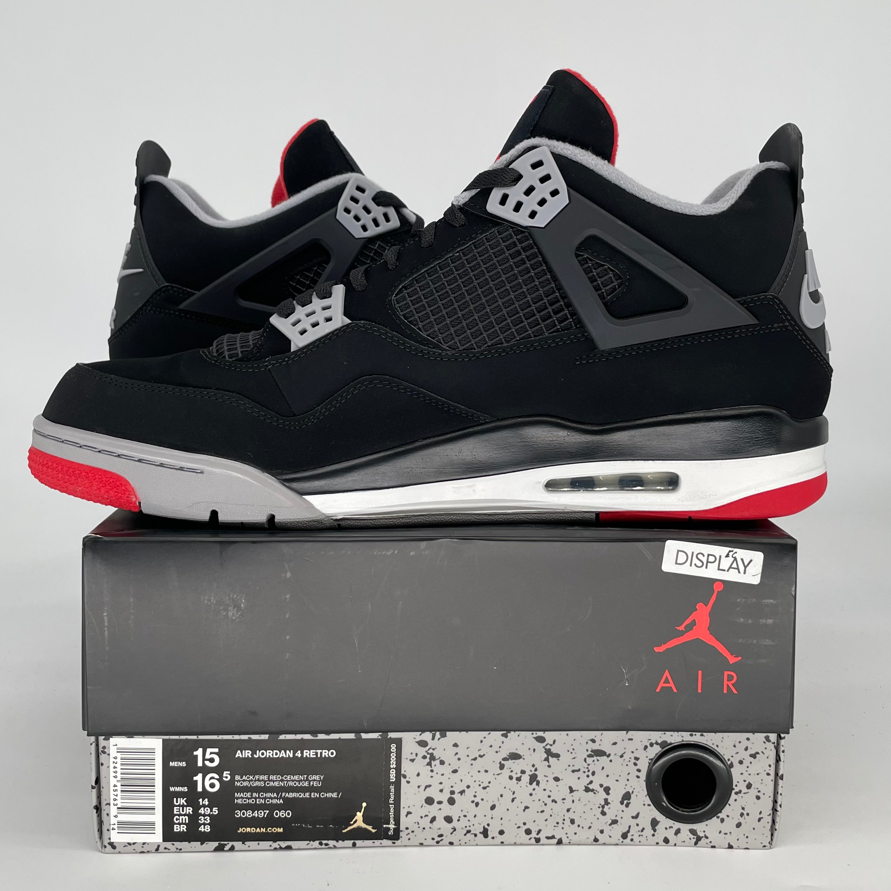 AIR JORDAN 4 BRED 2019 308497-060 SIZE 15/16.5W