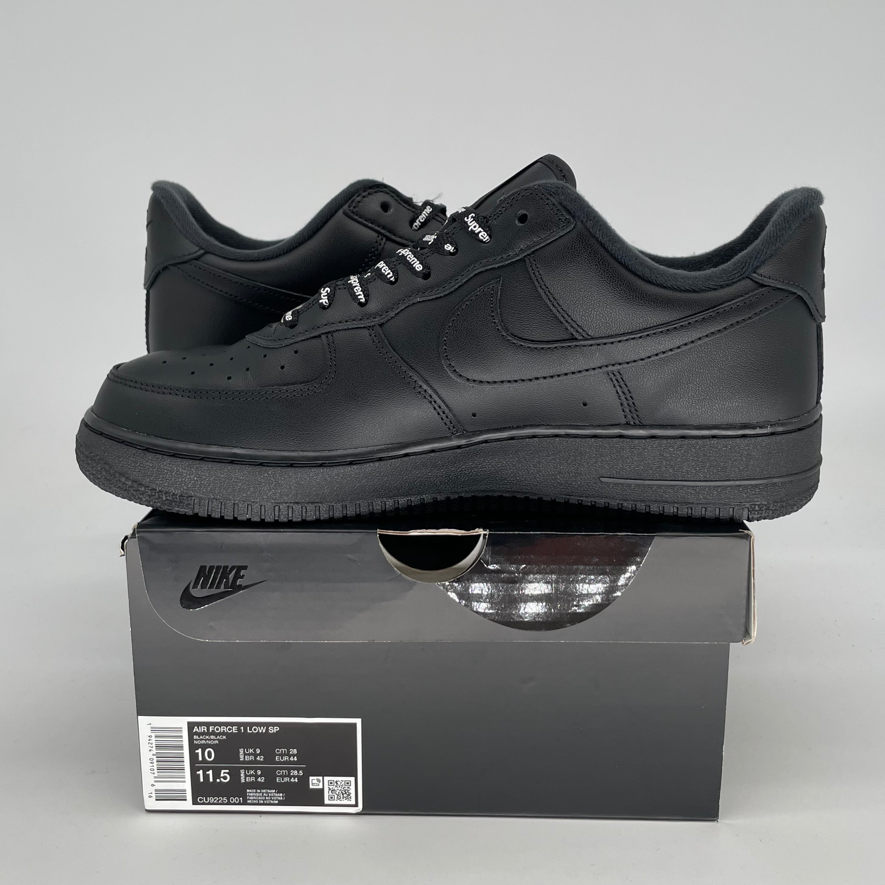 SUPREME X NIKE AIR FORCE 1 LOW BLACK CU9225-001 SIZE 10/11.5W