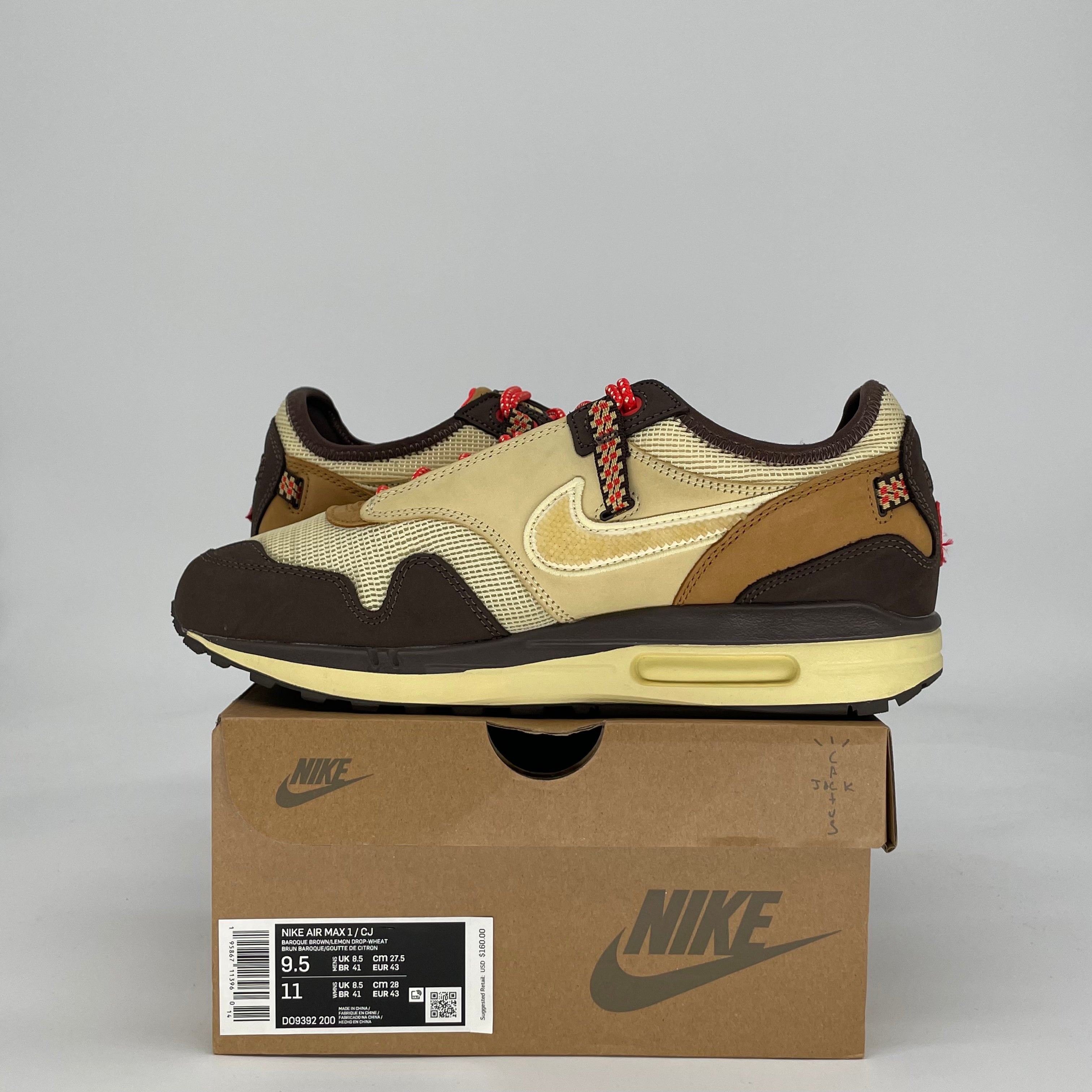 NIKE AIR MAX 1 TRAVIS SCOTT CACTUS JACK BAROQUE BROWN DO0932-200 SIZE 9.5/11