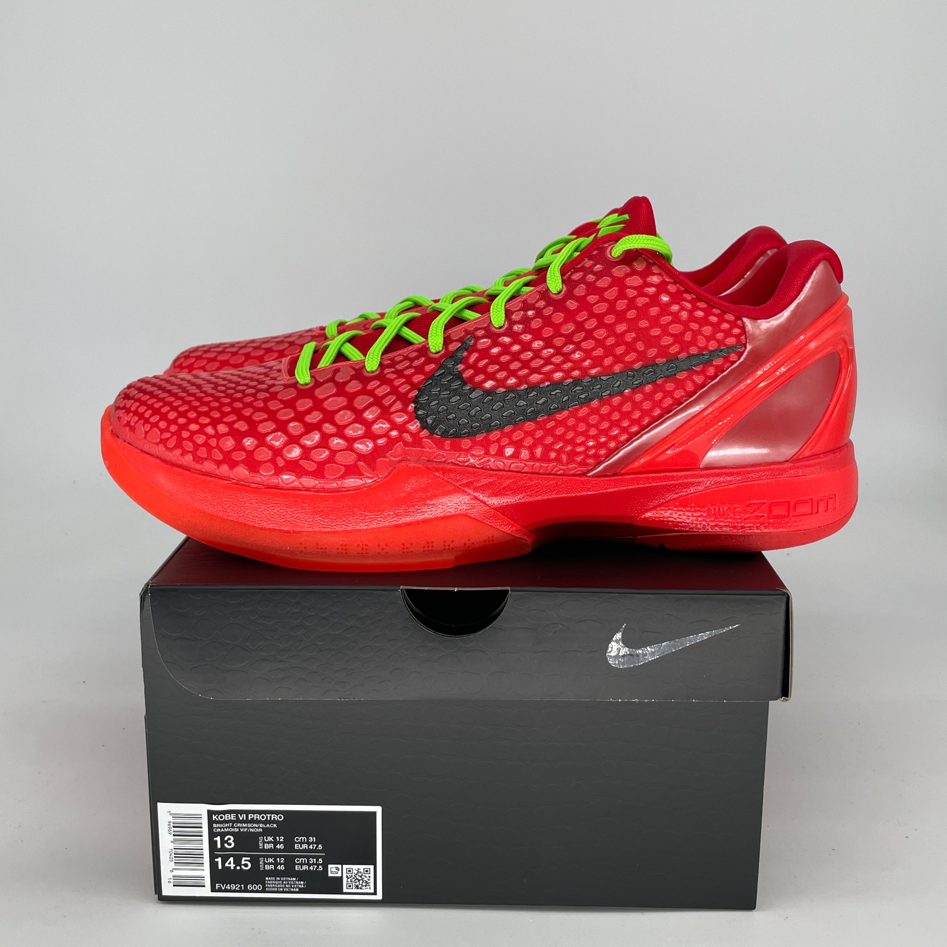 NIKE KOBE 6 PROTRO REVERSE GRINCH FV4921-600 SIZE 13/14.5W