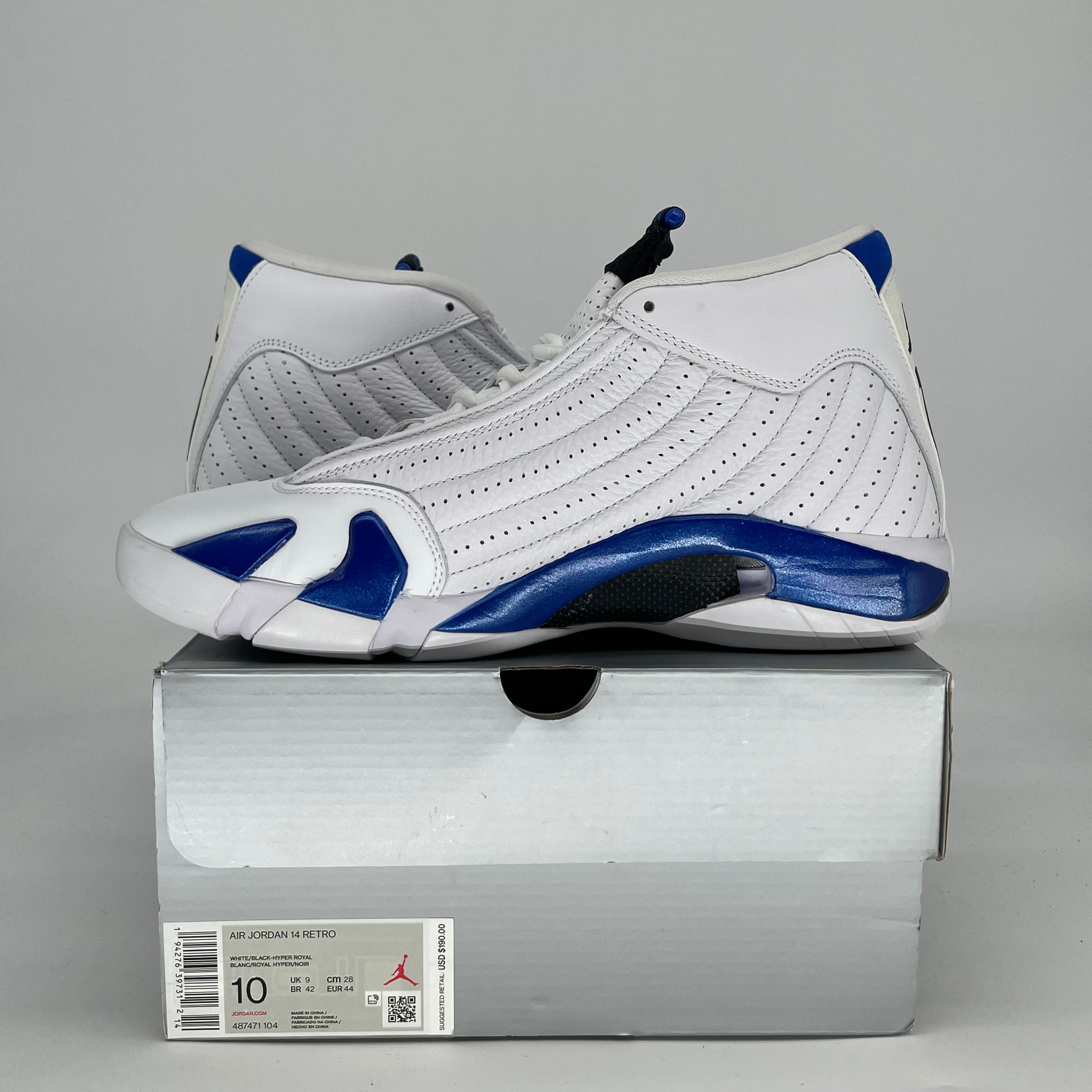 AIR JORDAN 14 WHITE HYPER ROYAL HJ7710-101 SIZE 10/11.5W