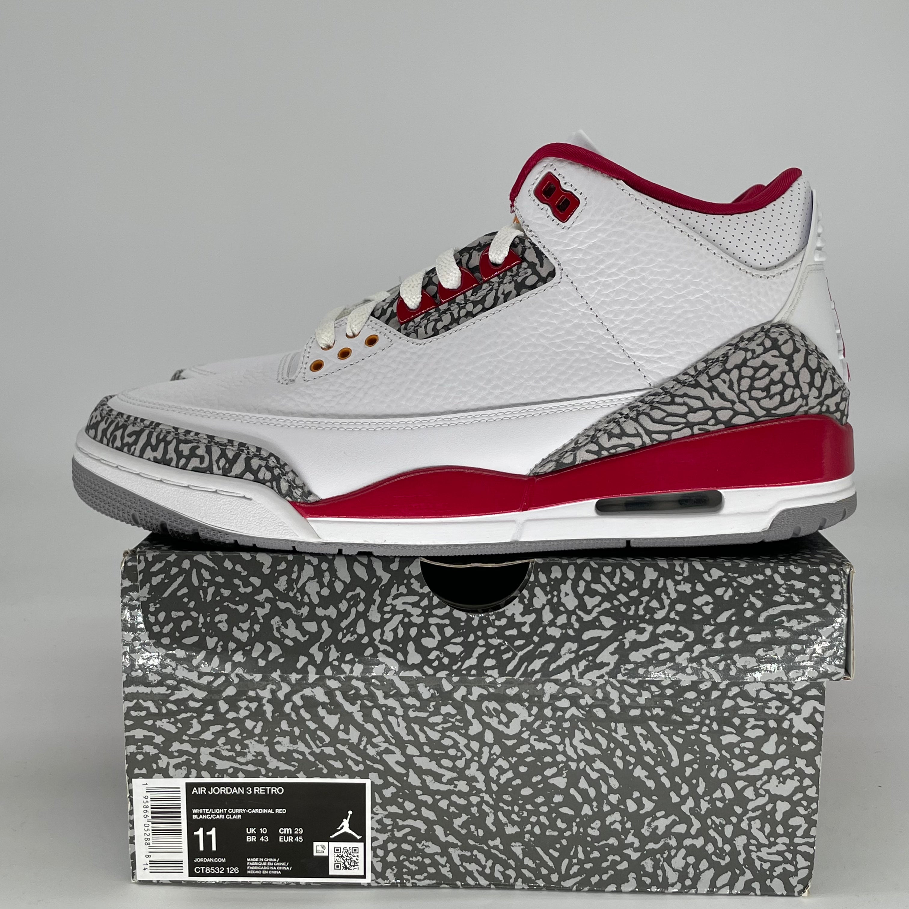 AIR JORDAN 3 CARDINAL RED CT8532-126 SIZE 11/12.5W
