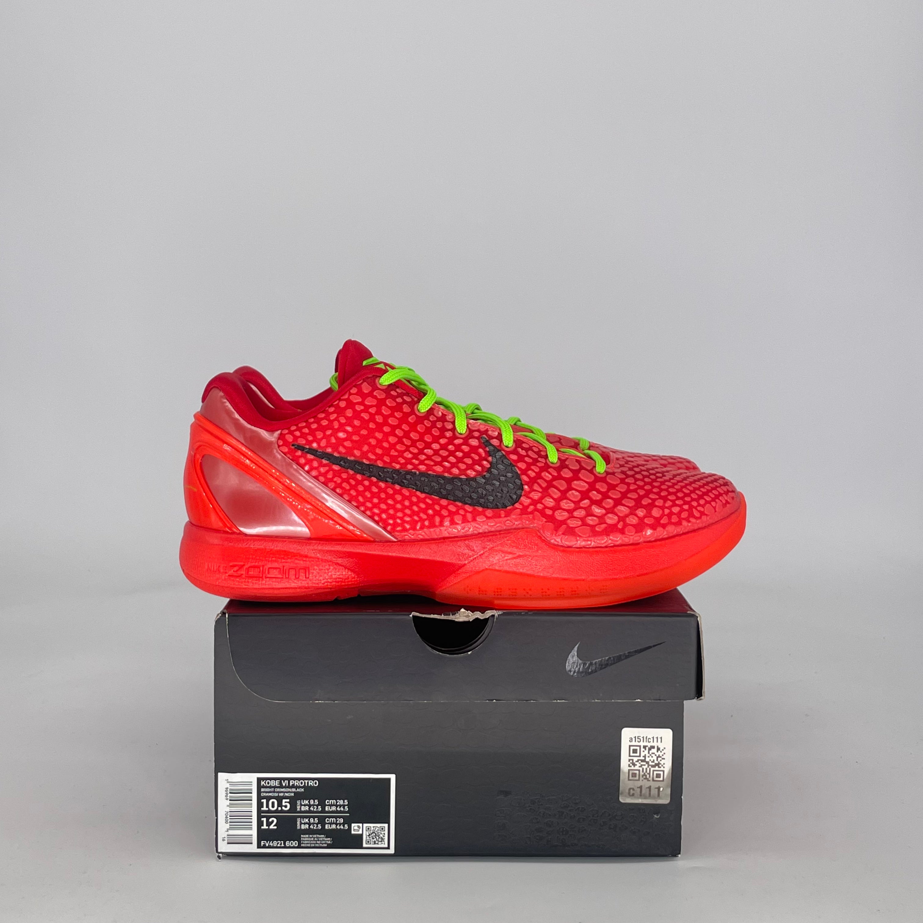 NIKE KOBE 6 PROTRO REVERSE GRINCH FV4921-600 SIZE 10.5/12W