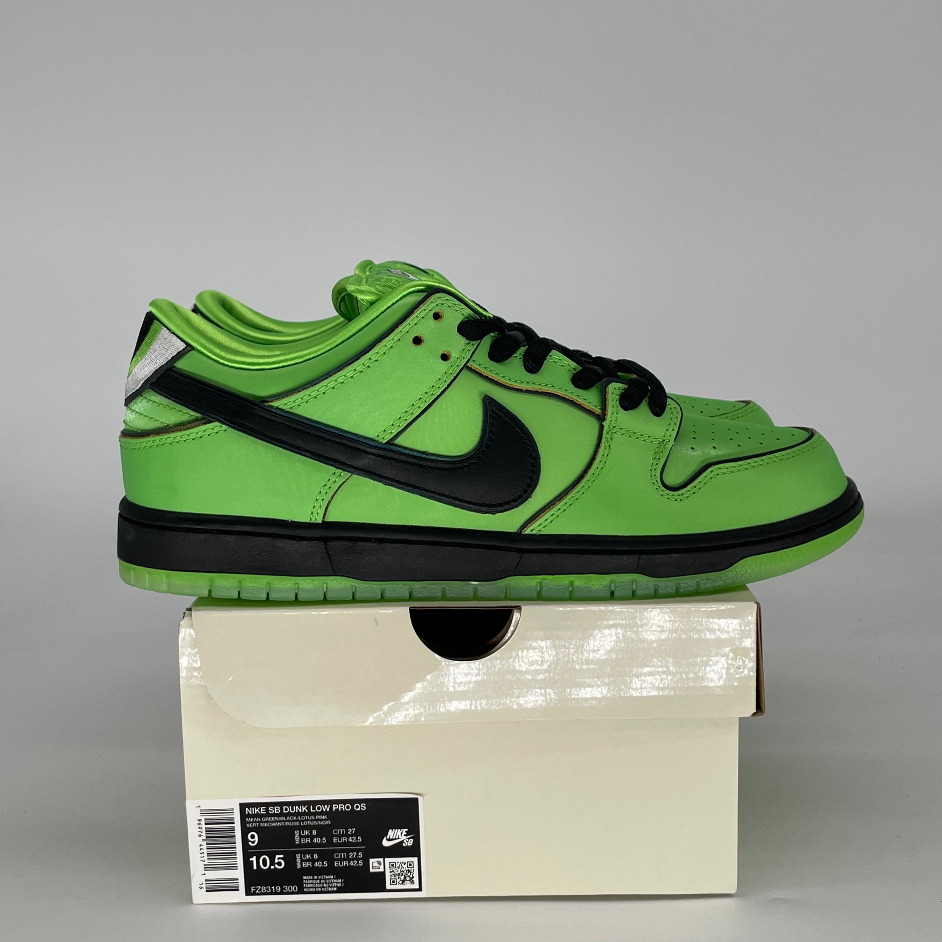 NIKE SB DUNK LOW THE POWERPUFF GIRLS BUTTERCUP FZ8319-300 SIZE 9/10.5W